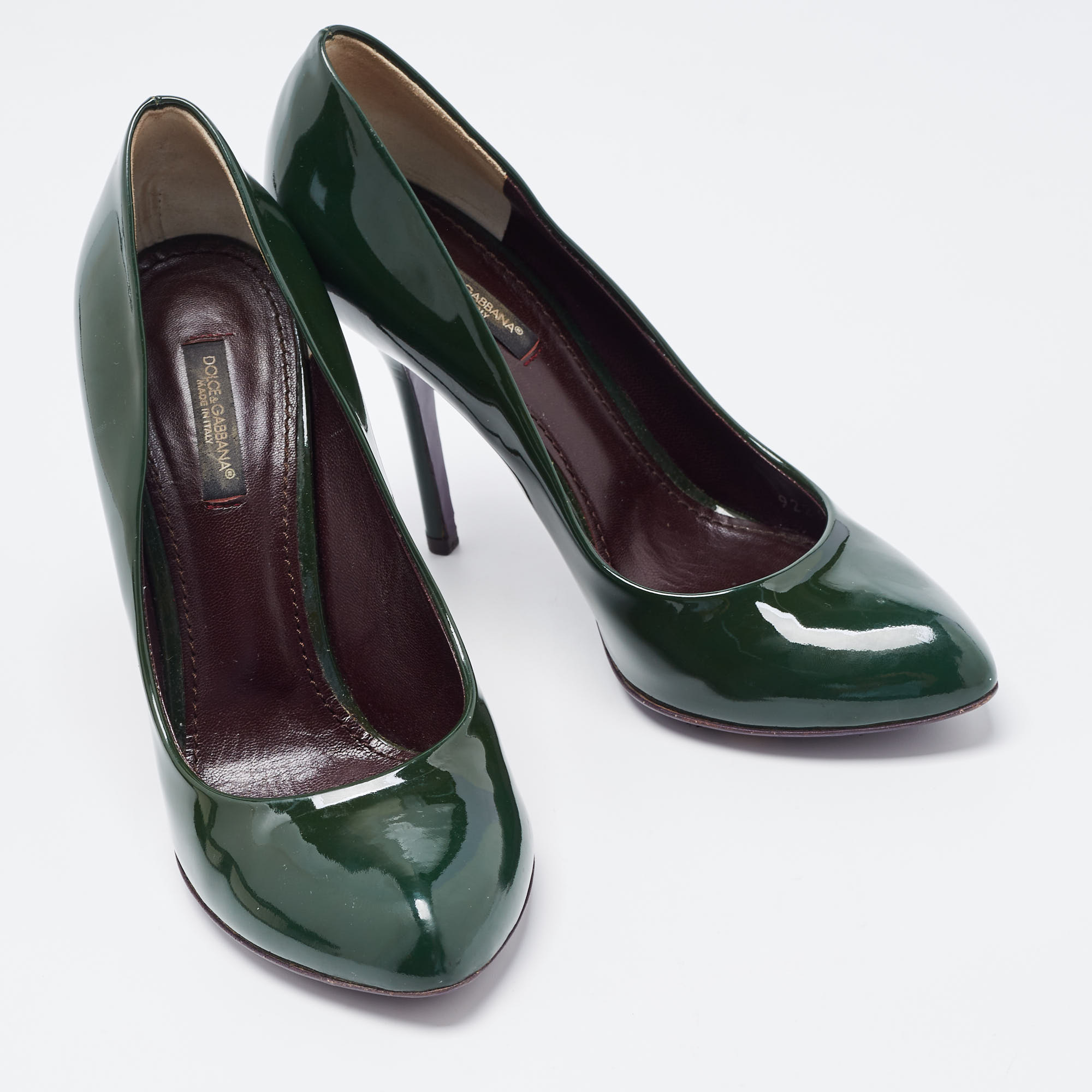 Dolce & Gabbana Green Patent Leather Almond Toe Pumps Size 37.5