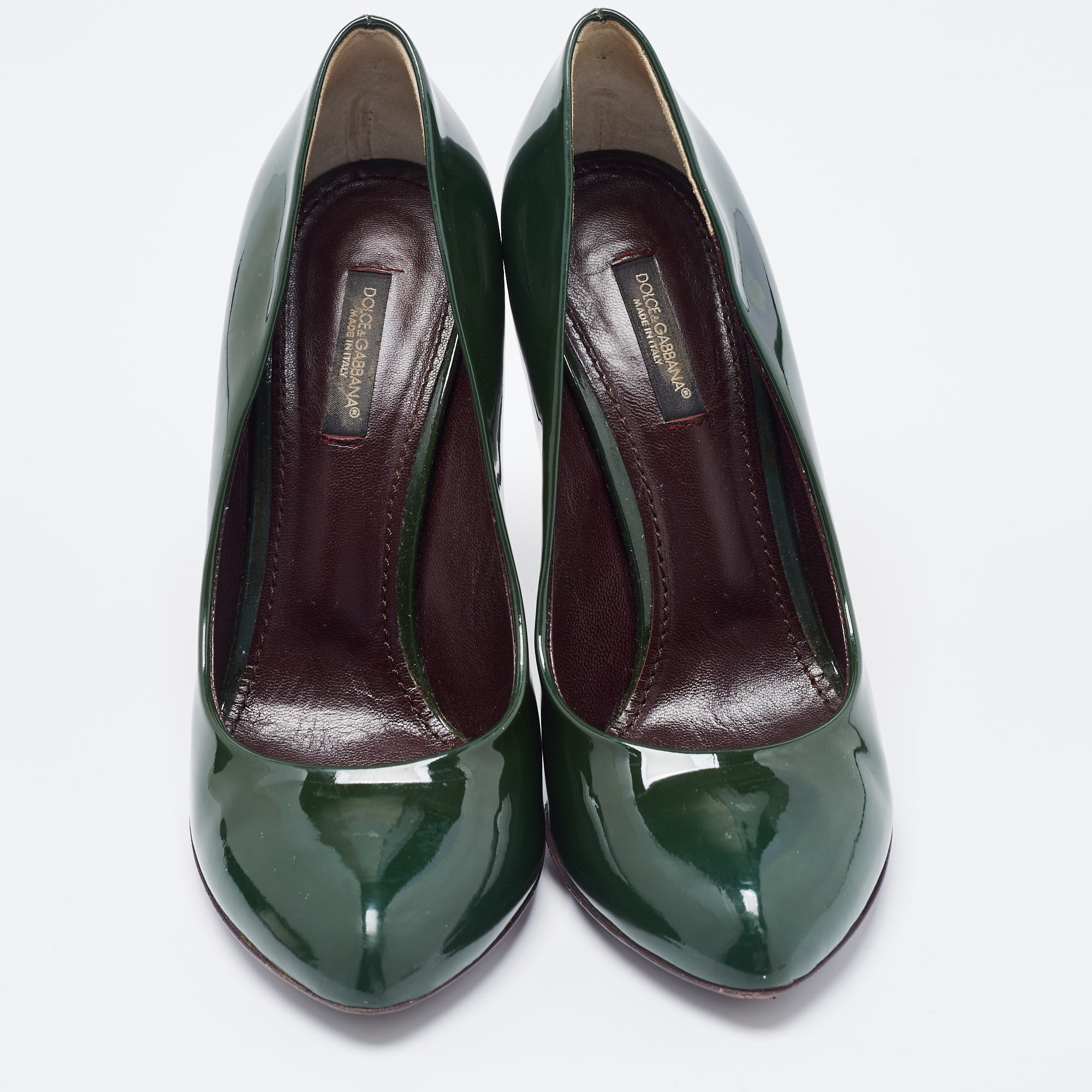 Dolce & Gabbana Green Patent Leather Almond Toe Pumps Size 37.5