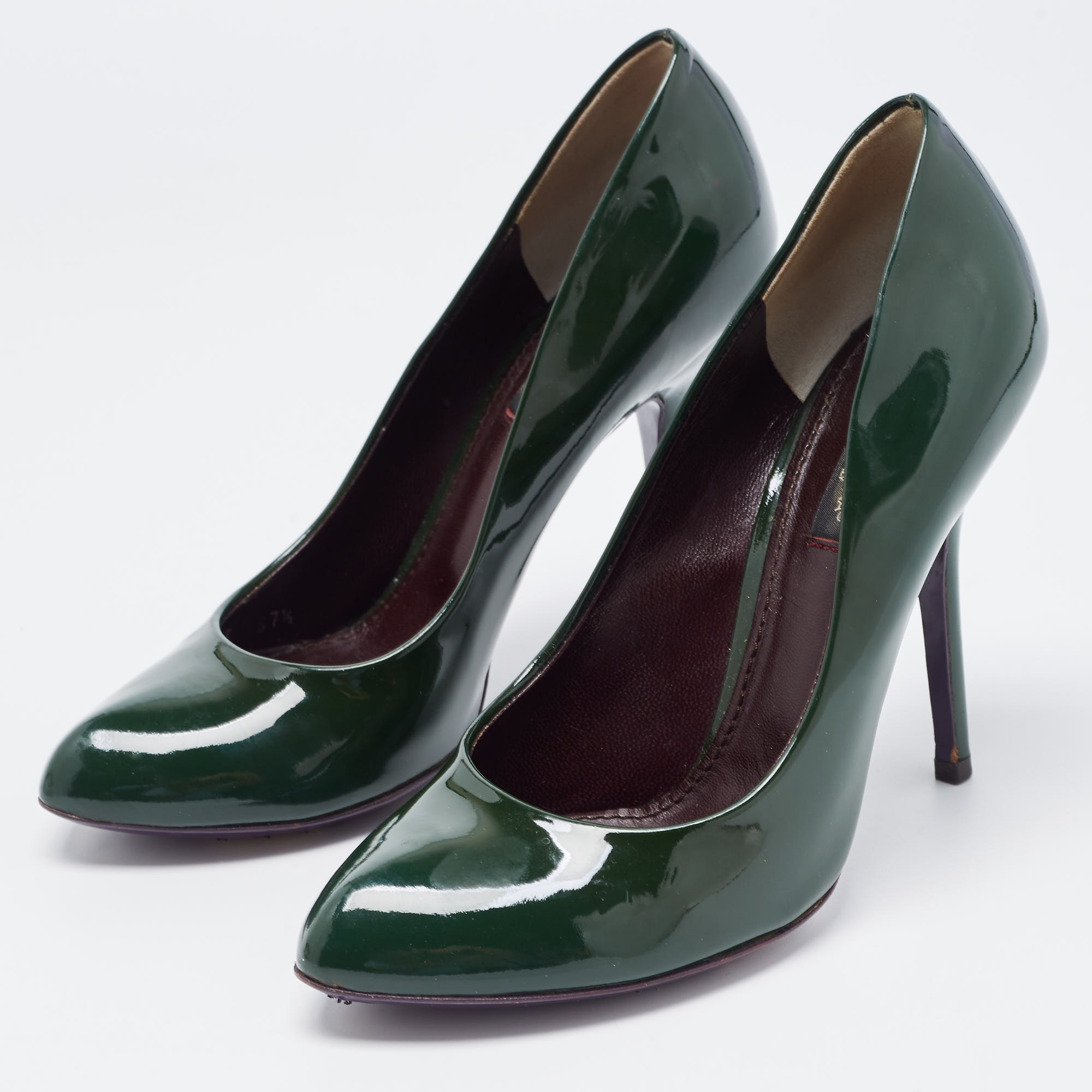 Dolce & Gabbana Green Patent Leather Almond Toe Pumps Size 37.5