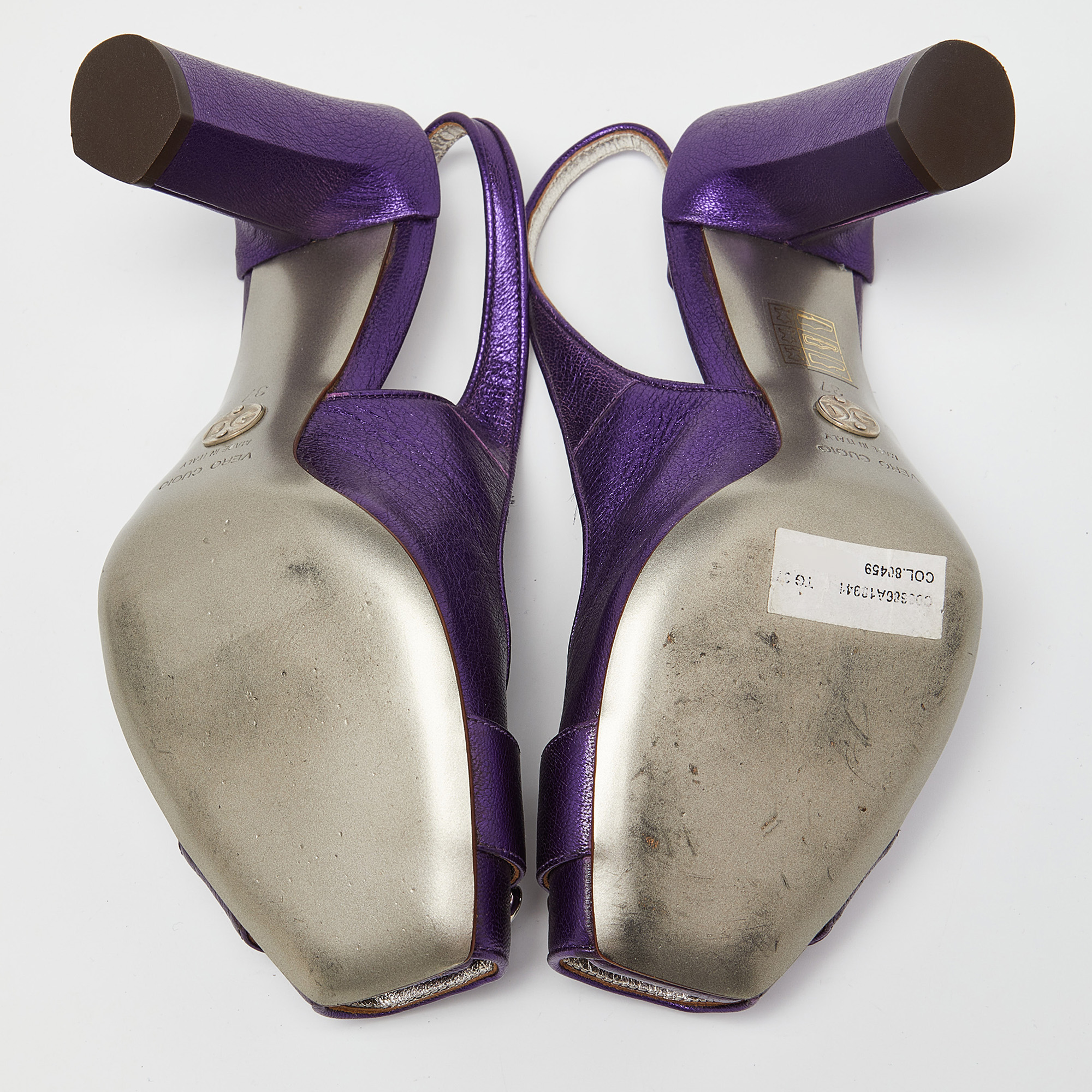 Dolce & Gabbana Metallic Purple Leather Buckle Detail Peep Toe Slingback Pumps Size 37