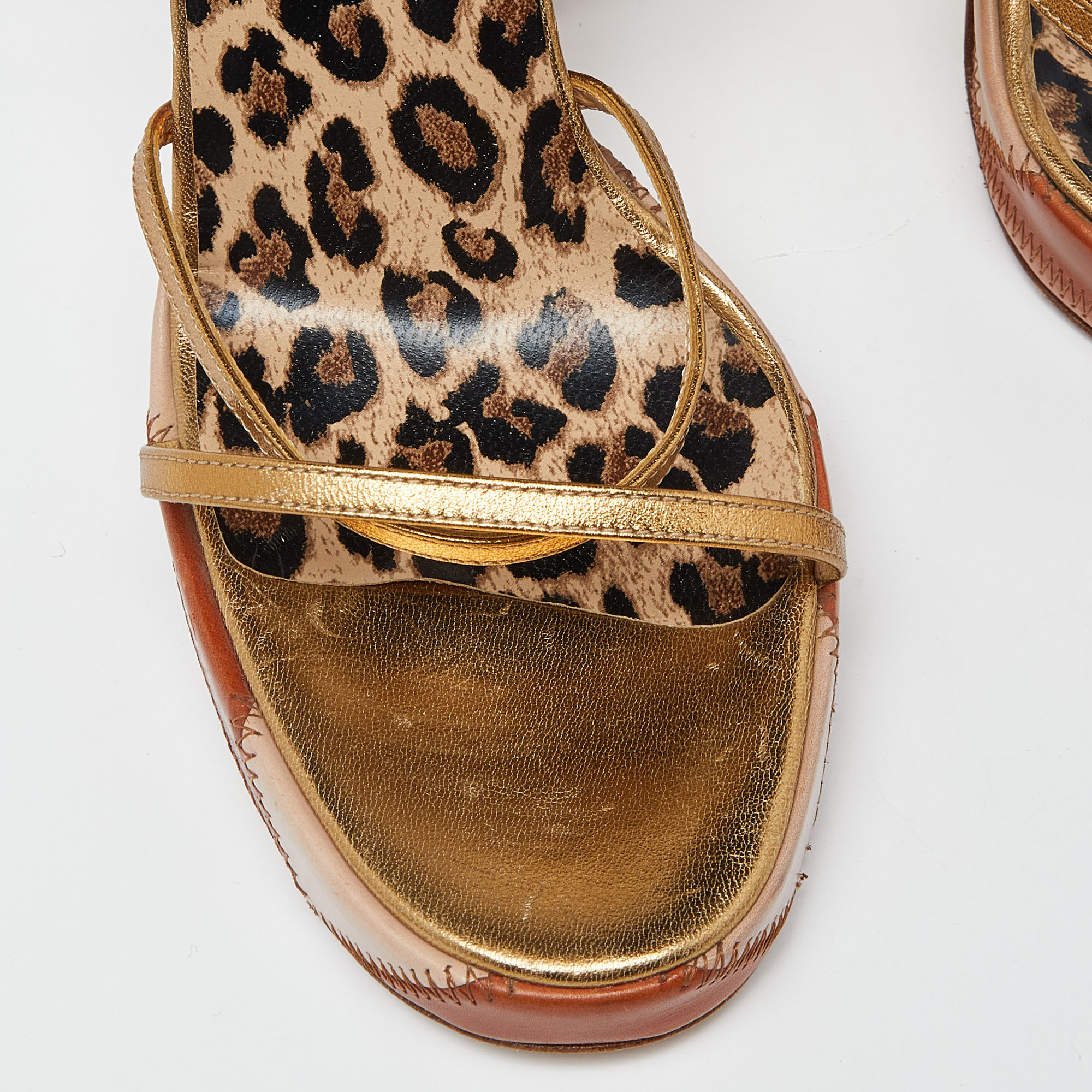Dolce & Gabbana Gold Leather Platform Ankle Strap Sandals Size 38