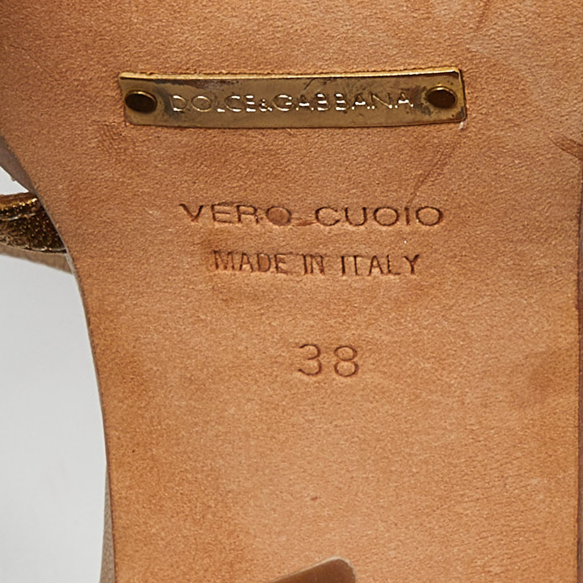 Dolce & Gabbana Gold Leather Platform Ankle Strap Sandals Size 38