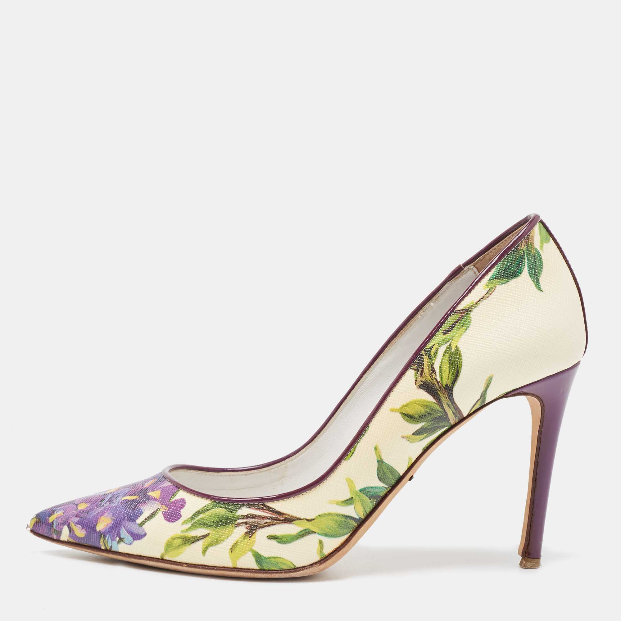 Dolce & Gabbana Multicolor Flower Printed Coated Canvas Wisteria Pumps Size 37.5