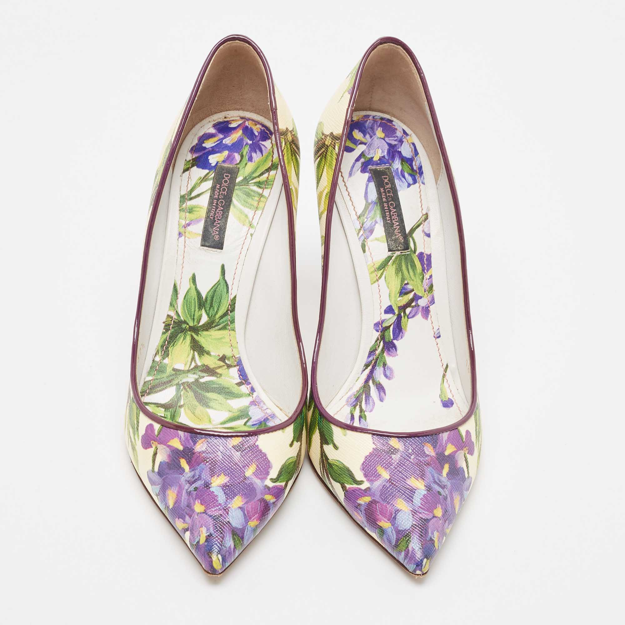Dolce & Gabbana Multicolor Flower Printed Coated Canvas Wisteria Pumps Size 37.5