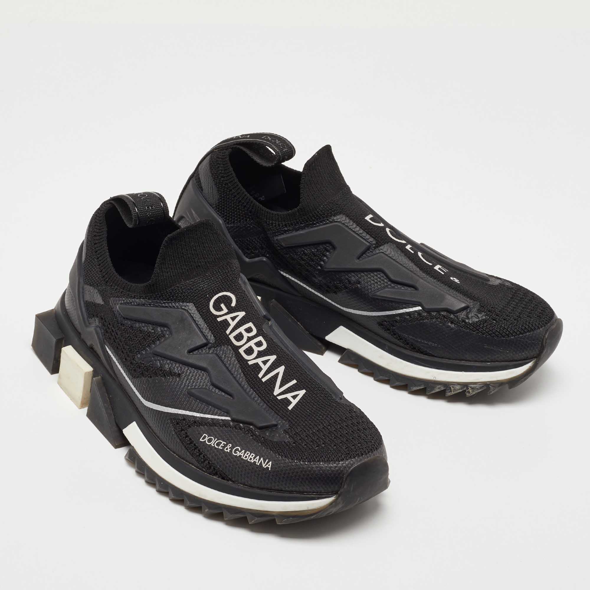 Dolce & Gabbana Black Knit Fabric Sorrento Slip On Sneakers Size 35