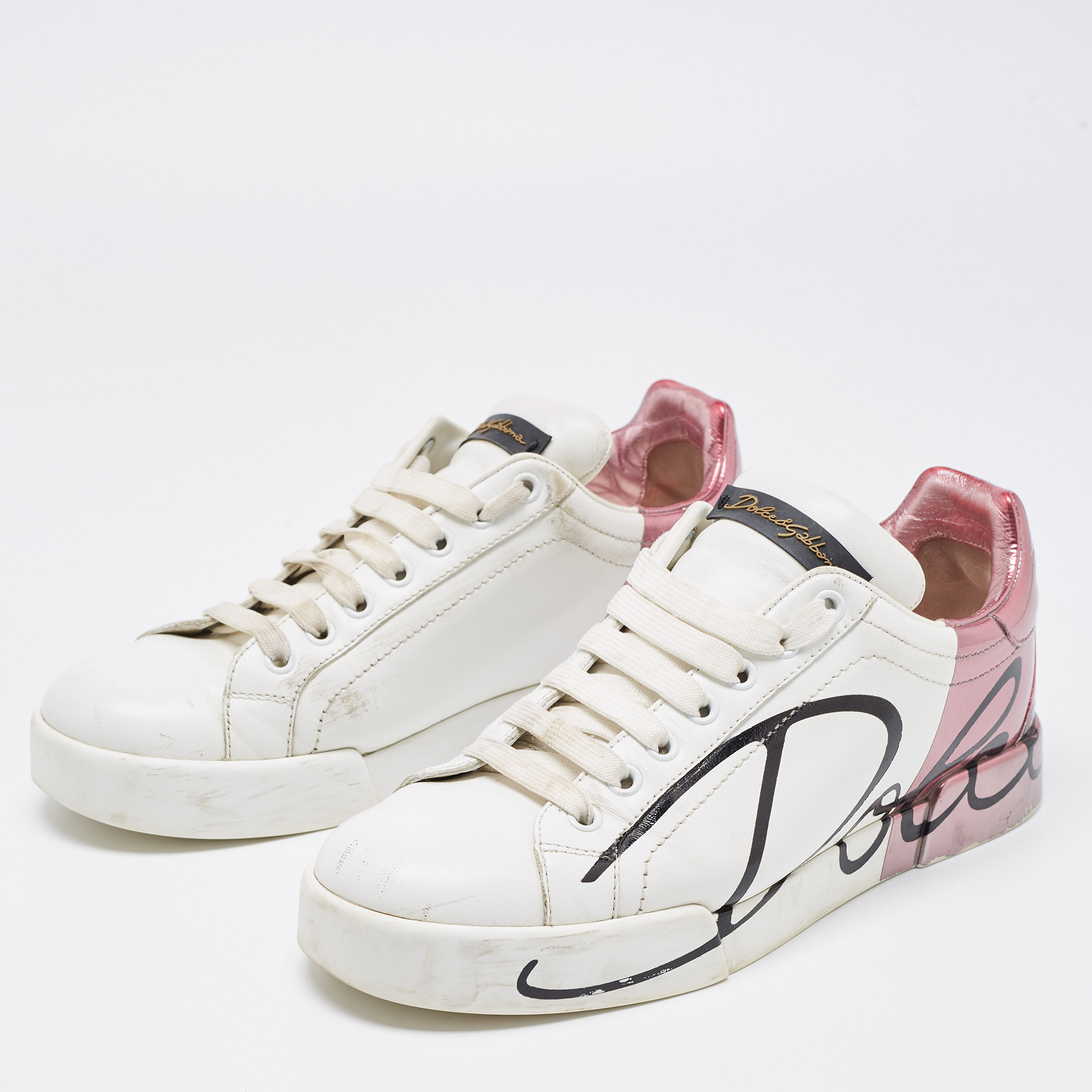 

Dolce & Gabbana White/Mauve Leather Portofino Low Top Sneakers Size
