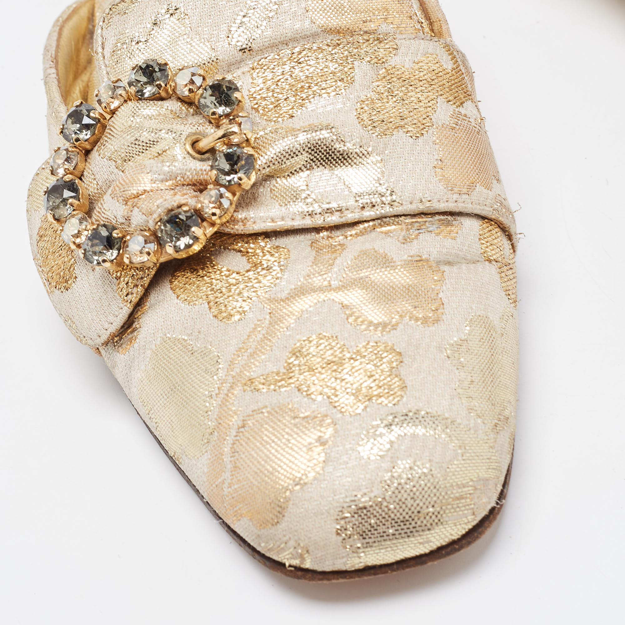 Dolce & Gabbana Gold Brocade Fabric Logo Slide Mules Size 36.5
