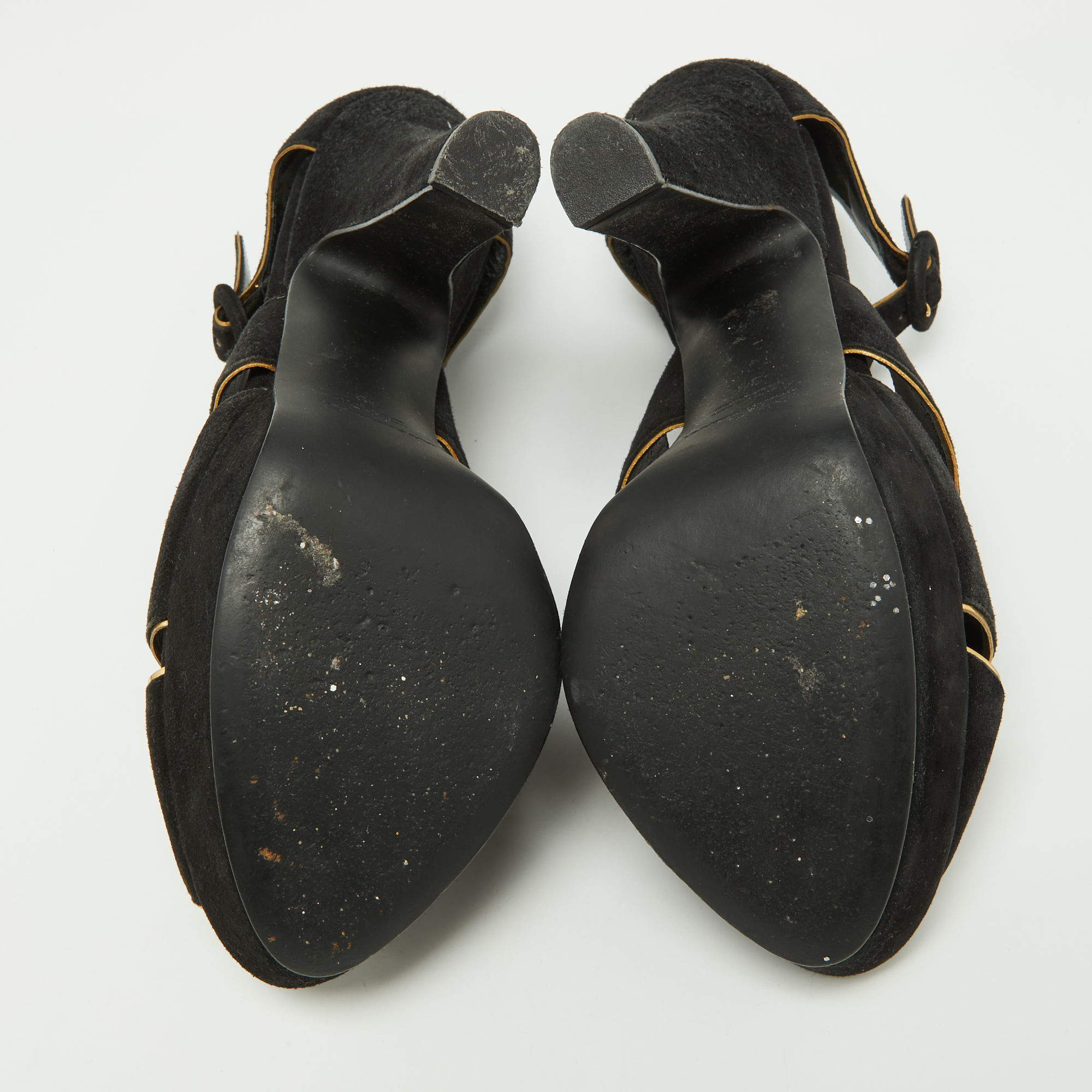 Dolce & Gabbana Black/Gold Suede Strappy Platform Sandals Size 39