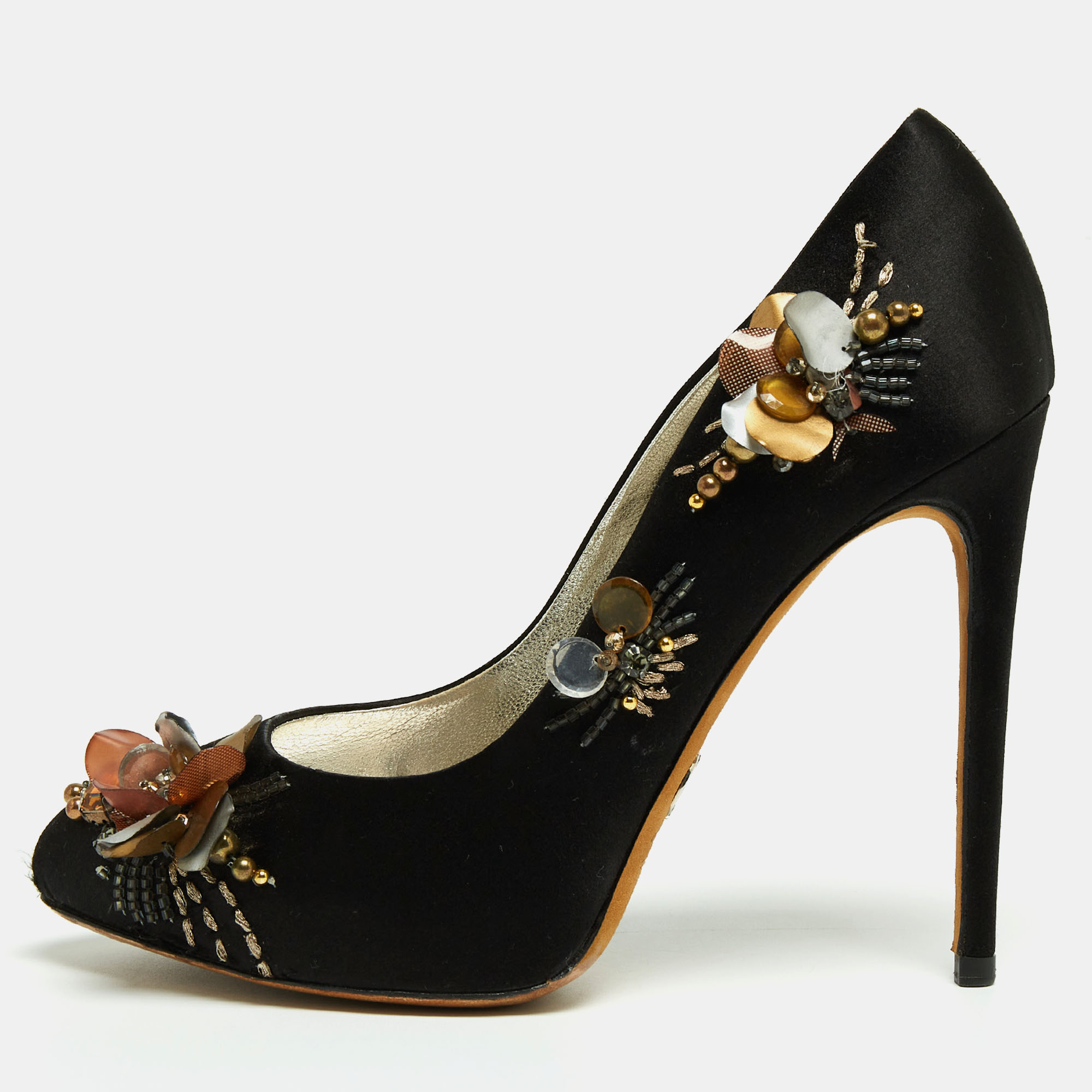 Dolce & Gabbana Black Satin Embellished Pumps Size 37