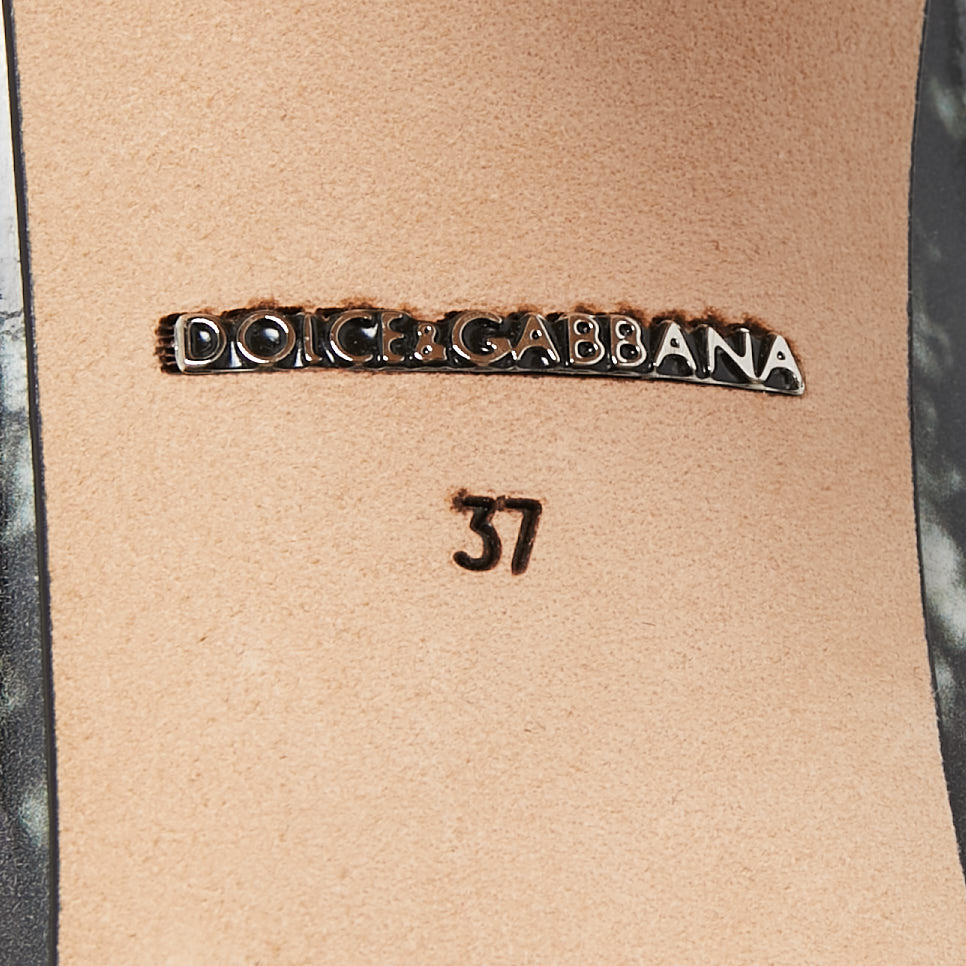 Dolce & Gabbana Grey Patent Crystal Embellishments Pumps Size 37