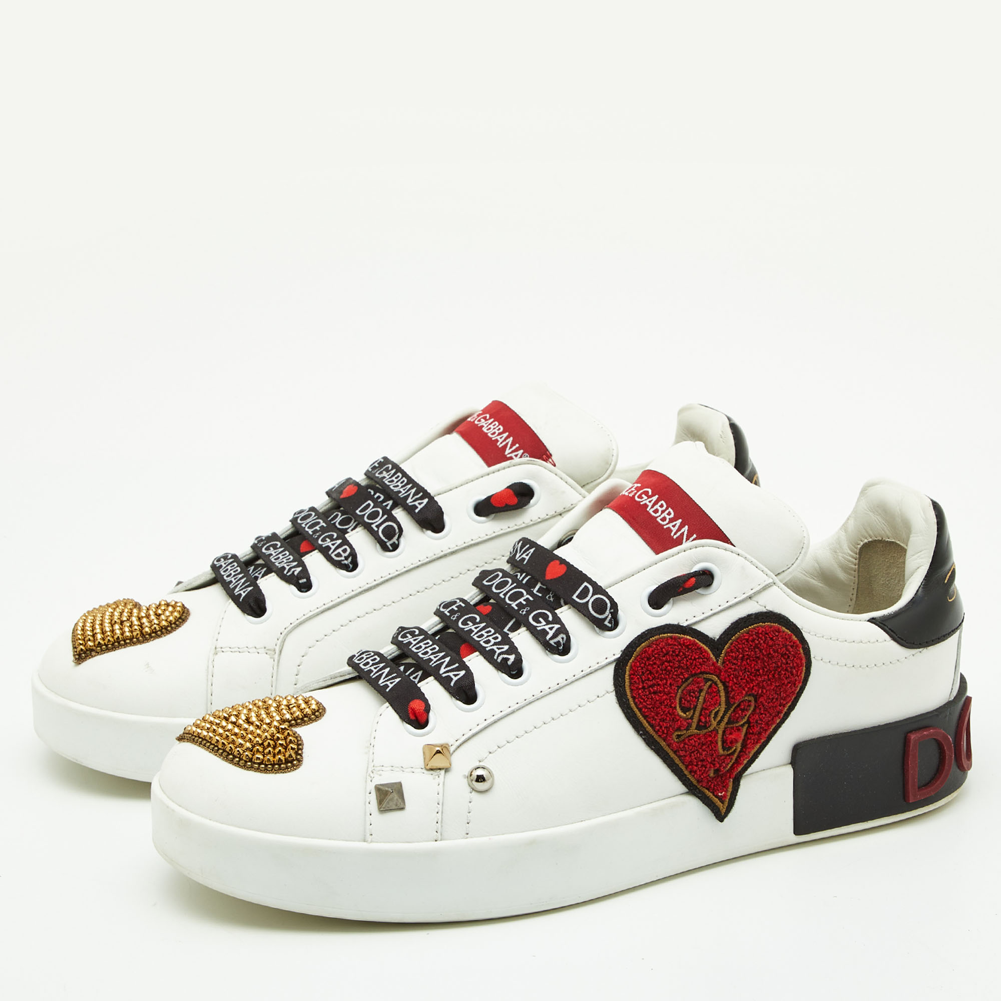 

Dolce & Gabbana White Leather Portofino Heart Low Top Sneakers Size