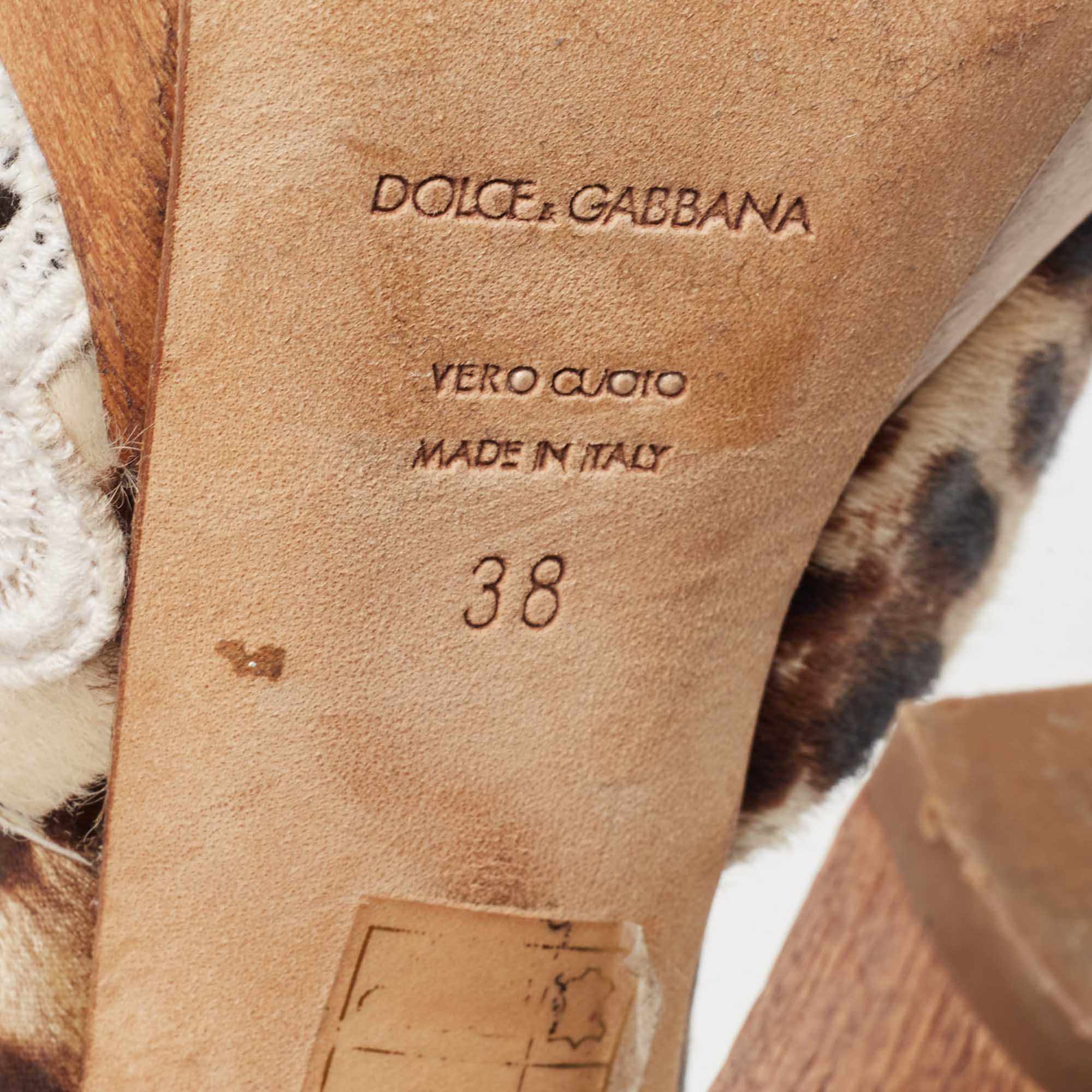 Dolce & Gabbana Beige Leopard Print Calfhair And Crochet Floral D'Orsay Pumps Size 38