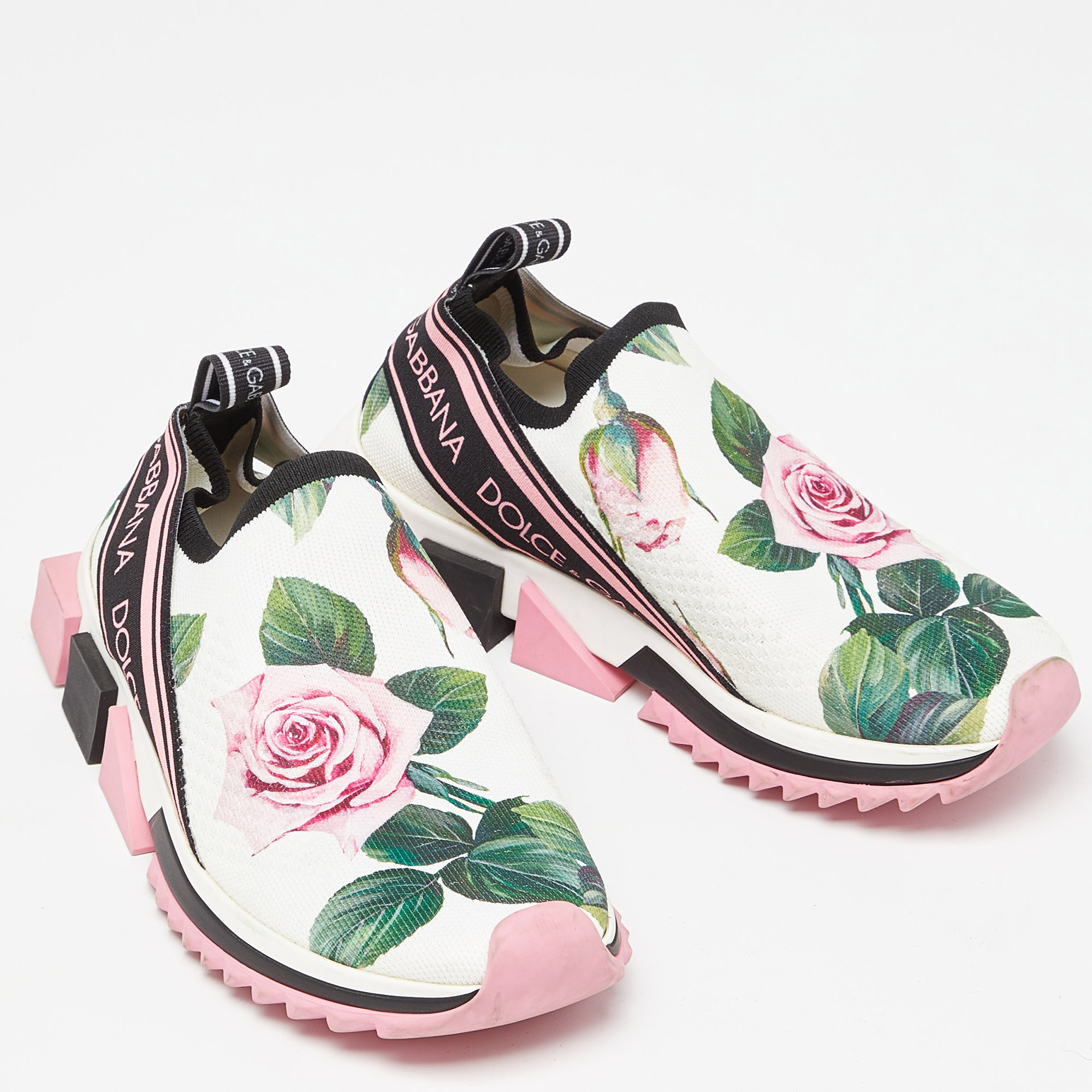 Dolce & Gabbana Tricolor Floral Print Canvas Sorrento Sneakers Size 37