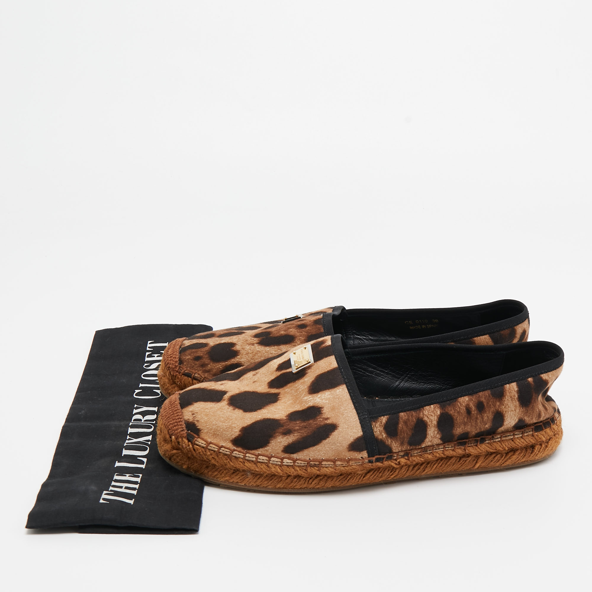 Dolce & Gabbana Brown Canvas Leopard Print Logo Espadrilles Size 39