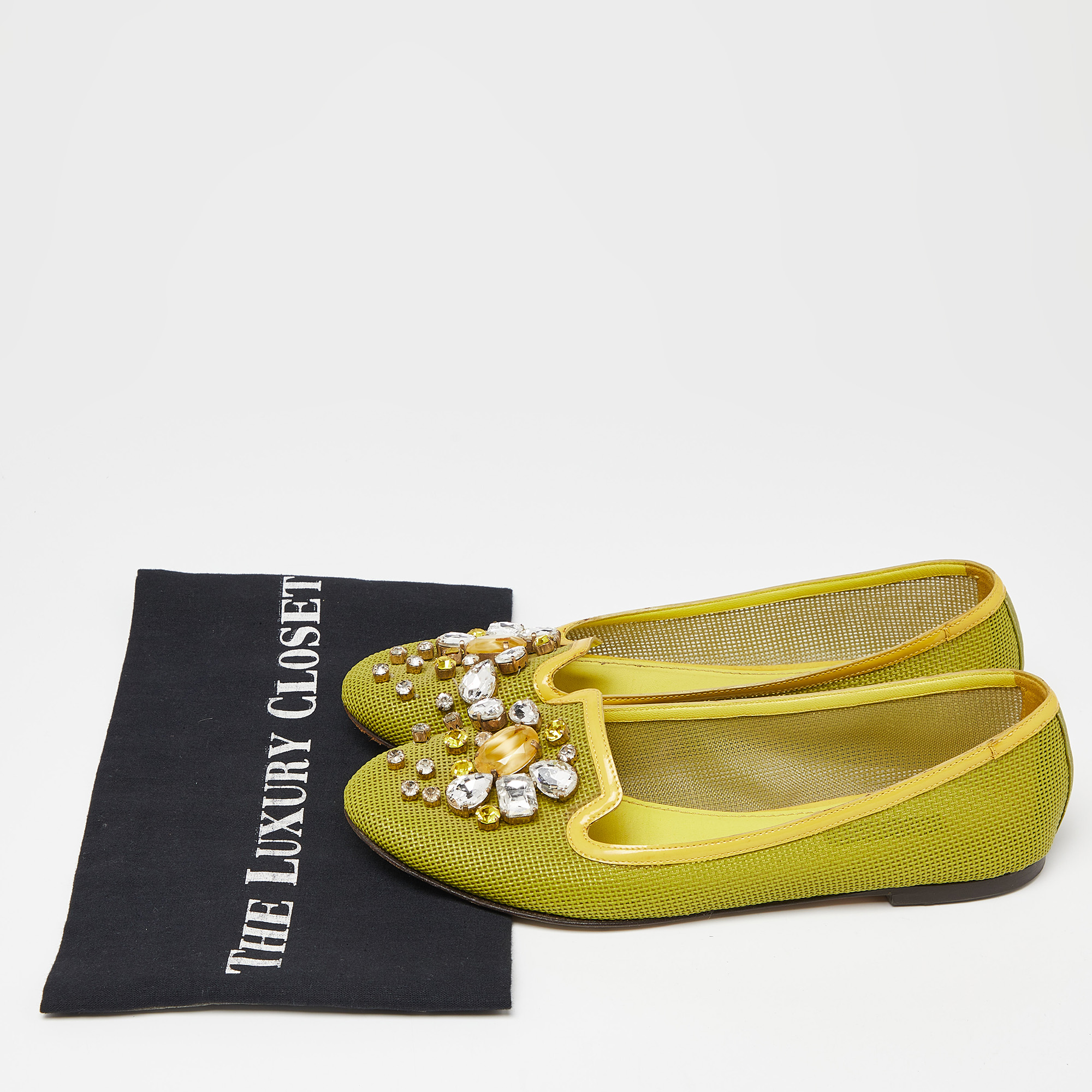 Dolce & Gabbana Mustard Mesh And Patent Leather Embellished Ballet Flats Size 37.5