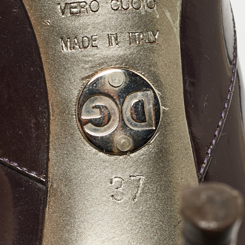 Dolce & Gabbana Burgundy Patent Leather Peep Toe Buckle Pumps Size 37