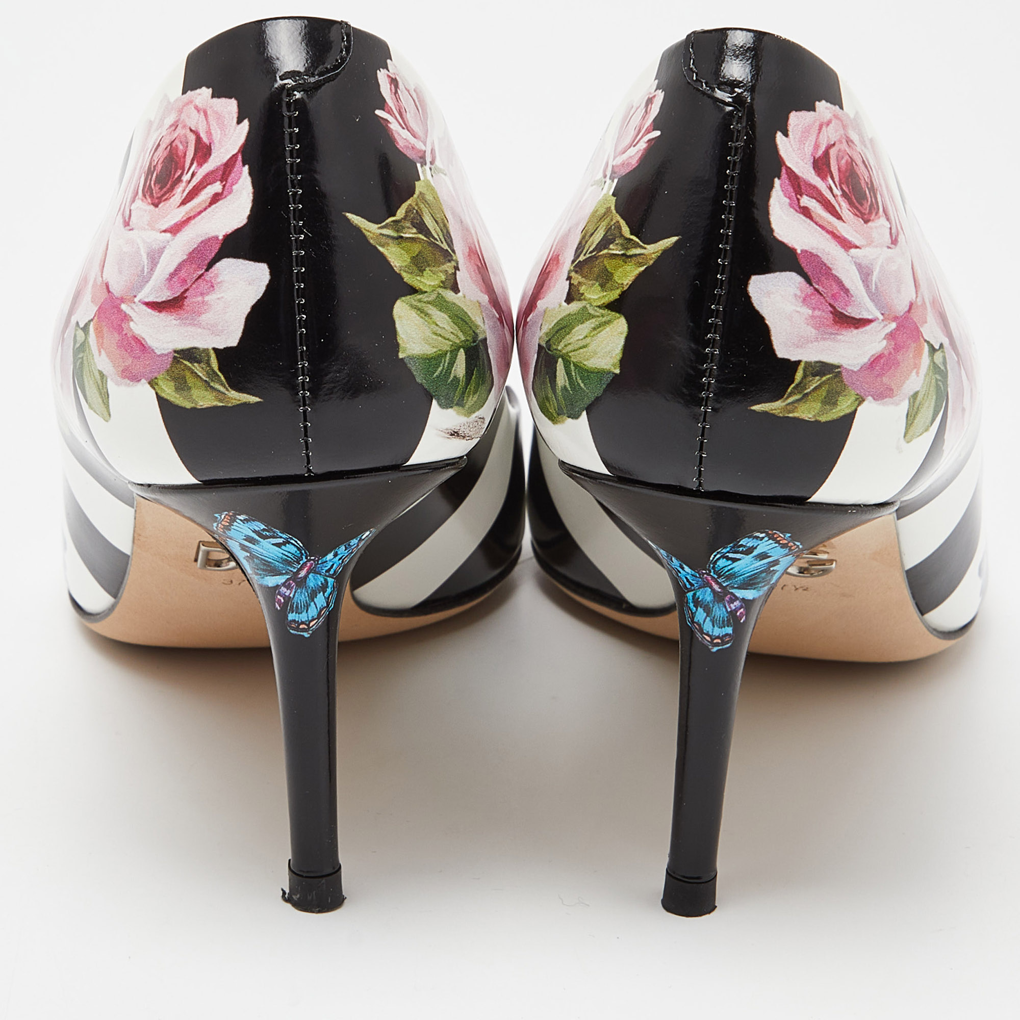Dolce & Gabbana Multicolor Floral Print Leather Crystal Embellished Pumps Size 37.5