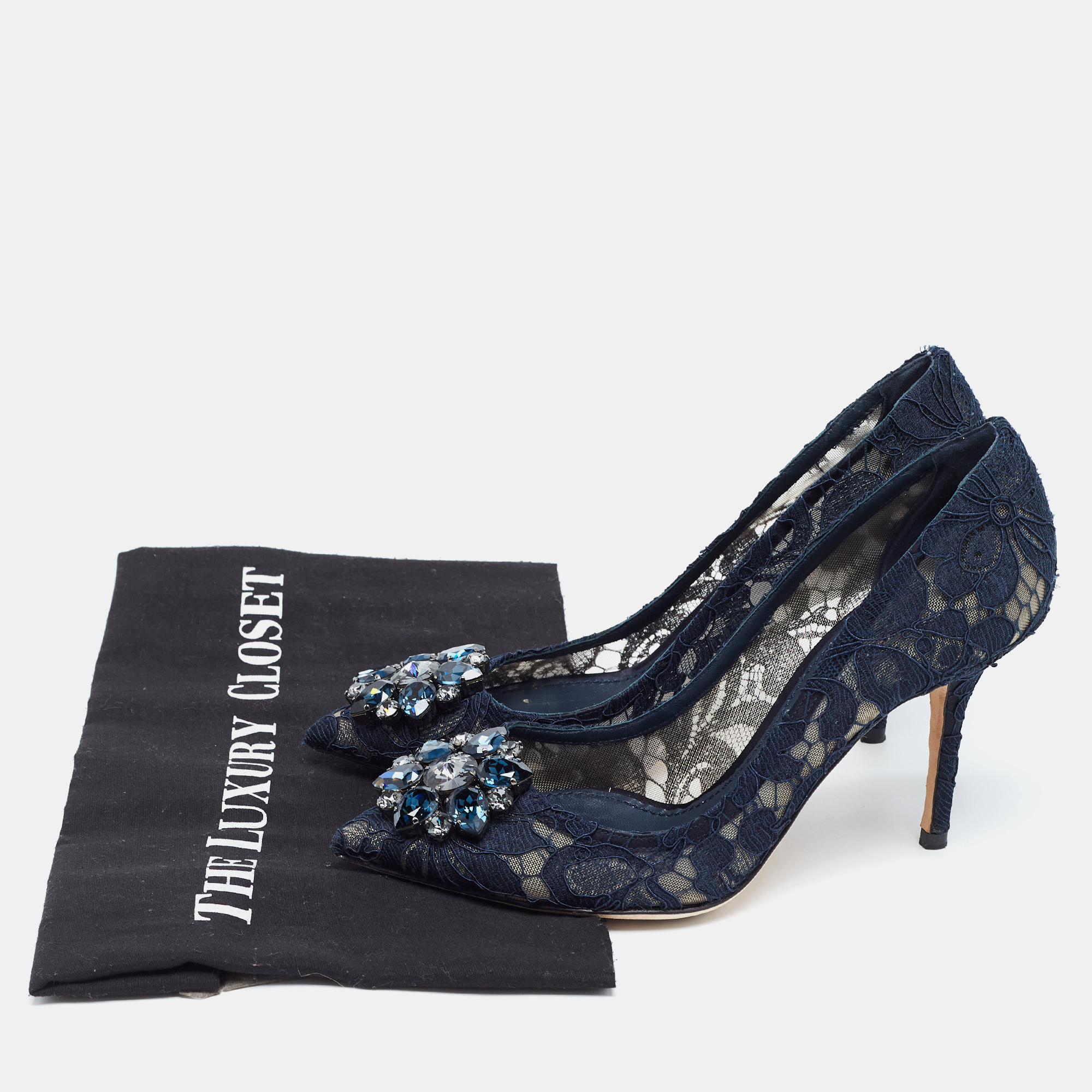 Dolce & Gabbana Navy Blue Lace And Mesh Bellucci Pumps Size 37.5