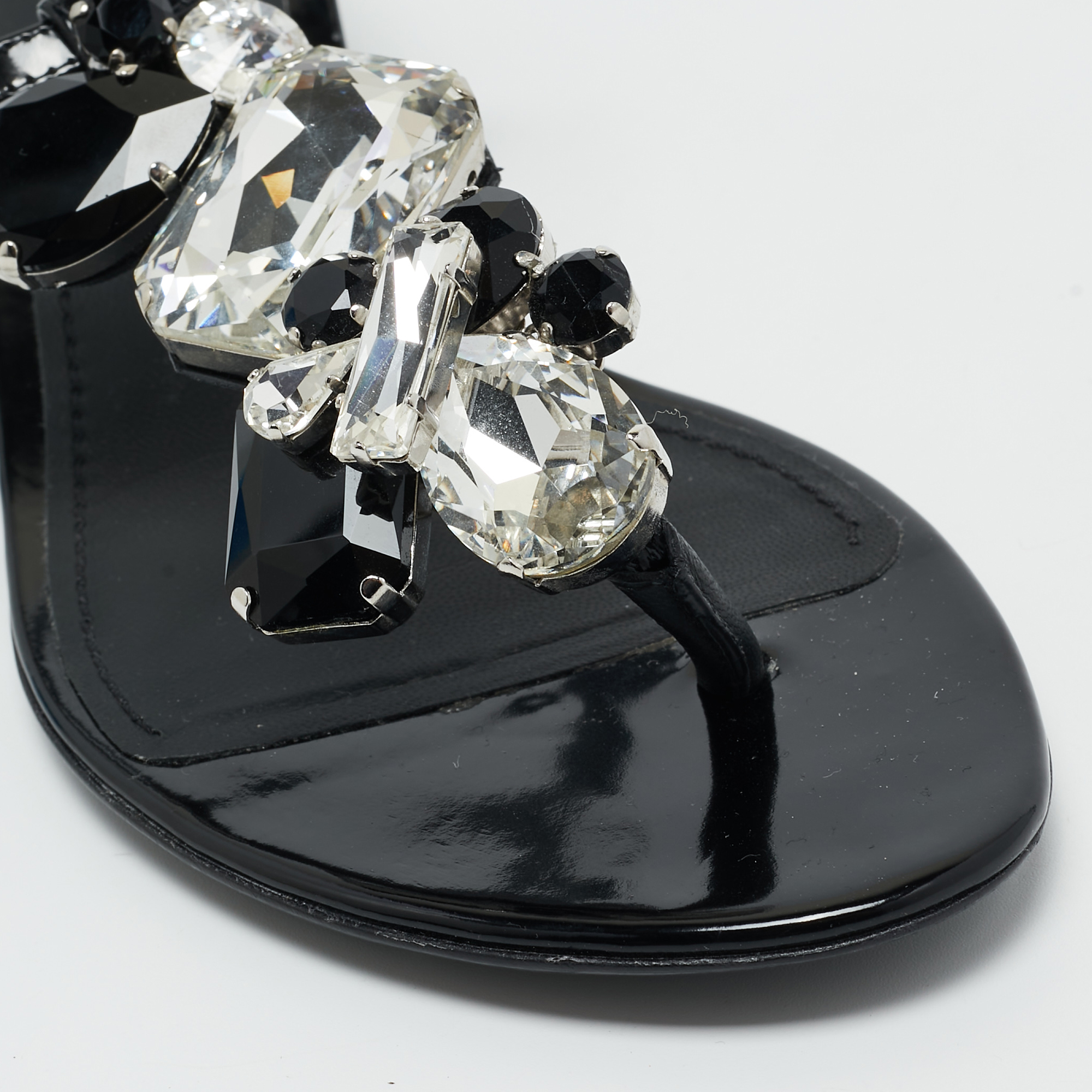 Dolce & Gabbana Black Patent Leather Crystal Embellished Ankle Strap Sandals Size 37