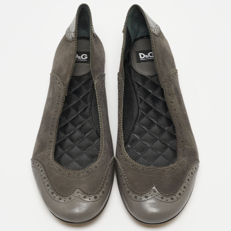 Dolce & Gabbana Grey Leather And Suede Ballet Flats Size 40