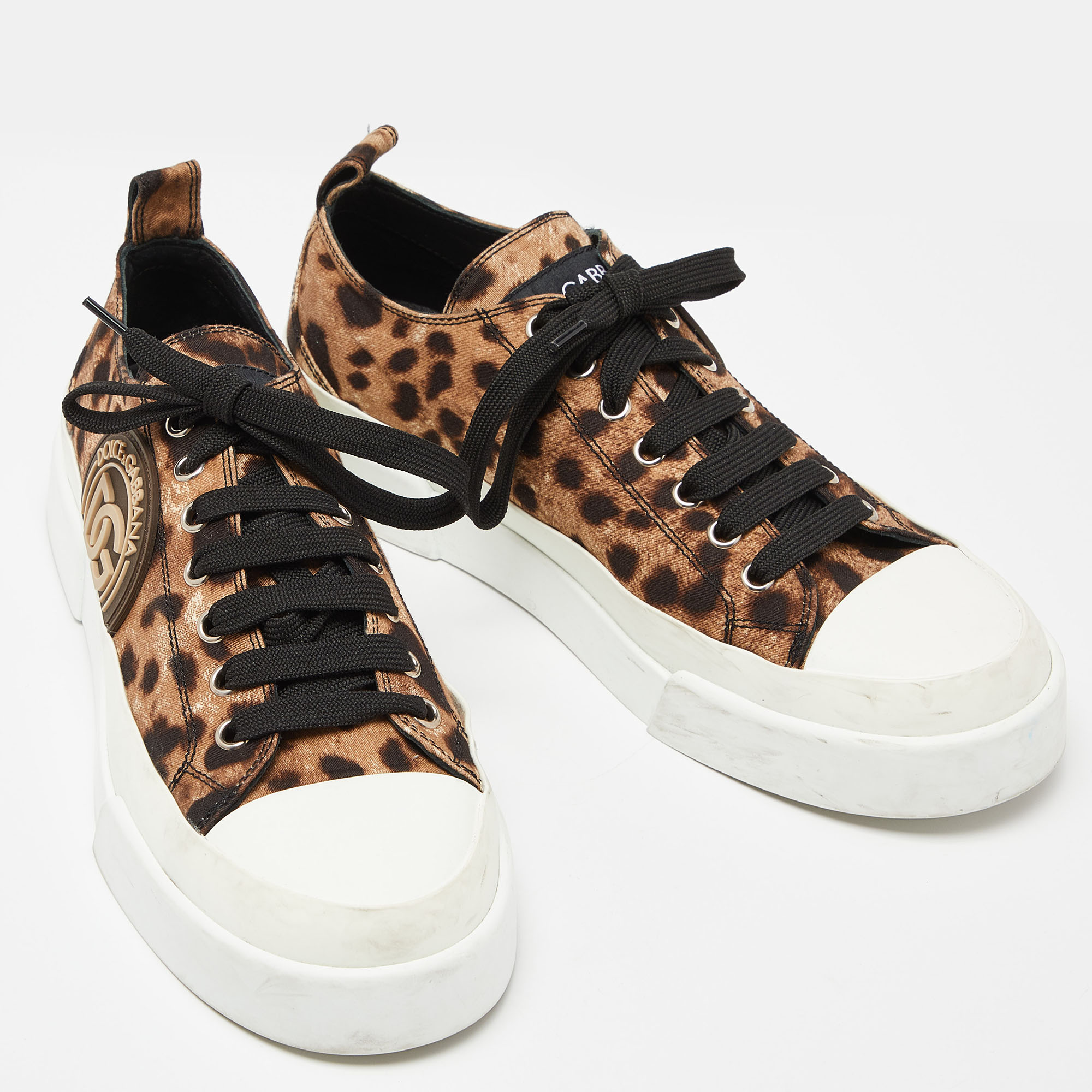 Dolce & Gabbana Brown Leopard Print Canvas Lace Low Top Sneakers Size 39