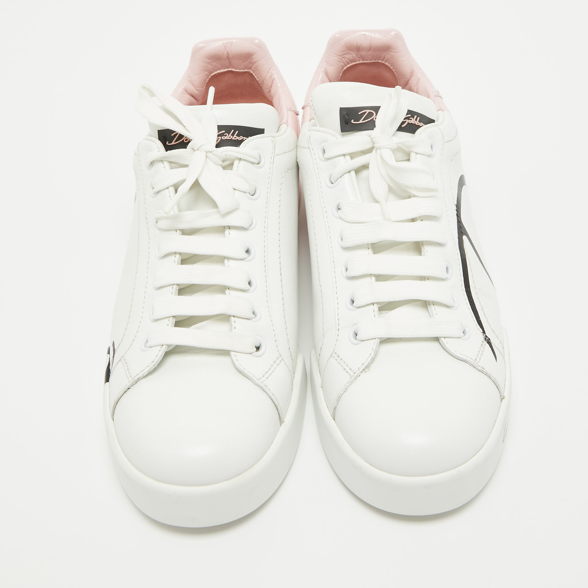 Dolce & Gabbana White/Mauve Leather Portofino Low Top Sneakers Size 39