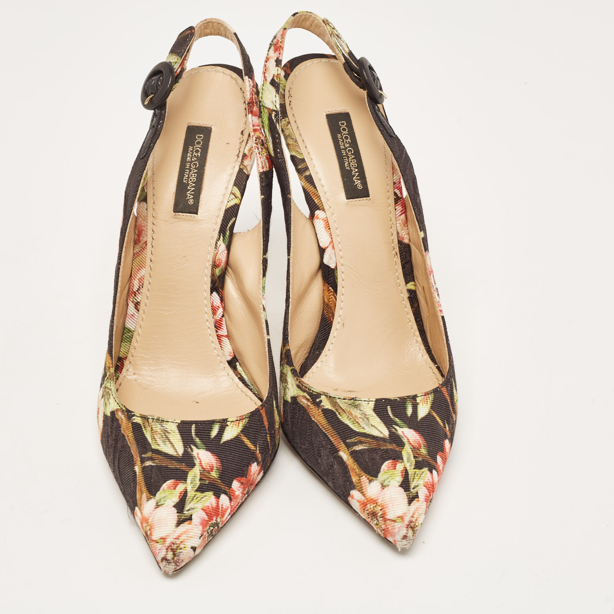 Dolce & Gabbana Multicolor Floral Print Brocade Slingback Pointed Toe Pumps Size 38