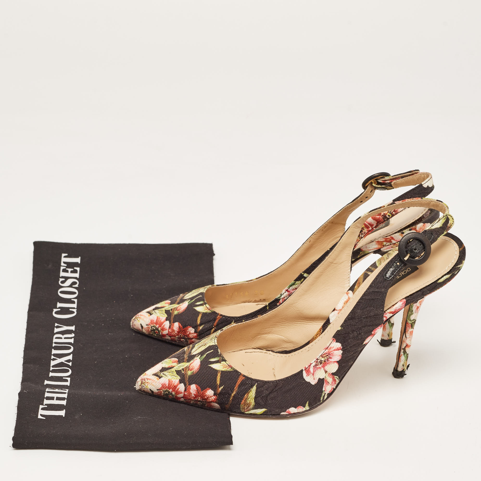 Dolce & Gabbana Multicolor Floral Print Brocade Slingback Pointed Toe Pumps Size 38