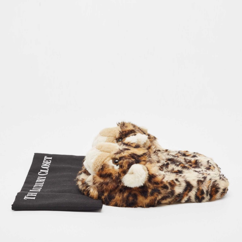 Dolce & Gabbana Brown Leopard Print  Fur Plush Flat Slides Size 37