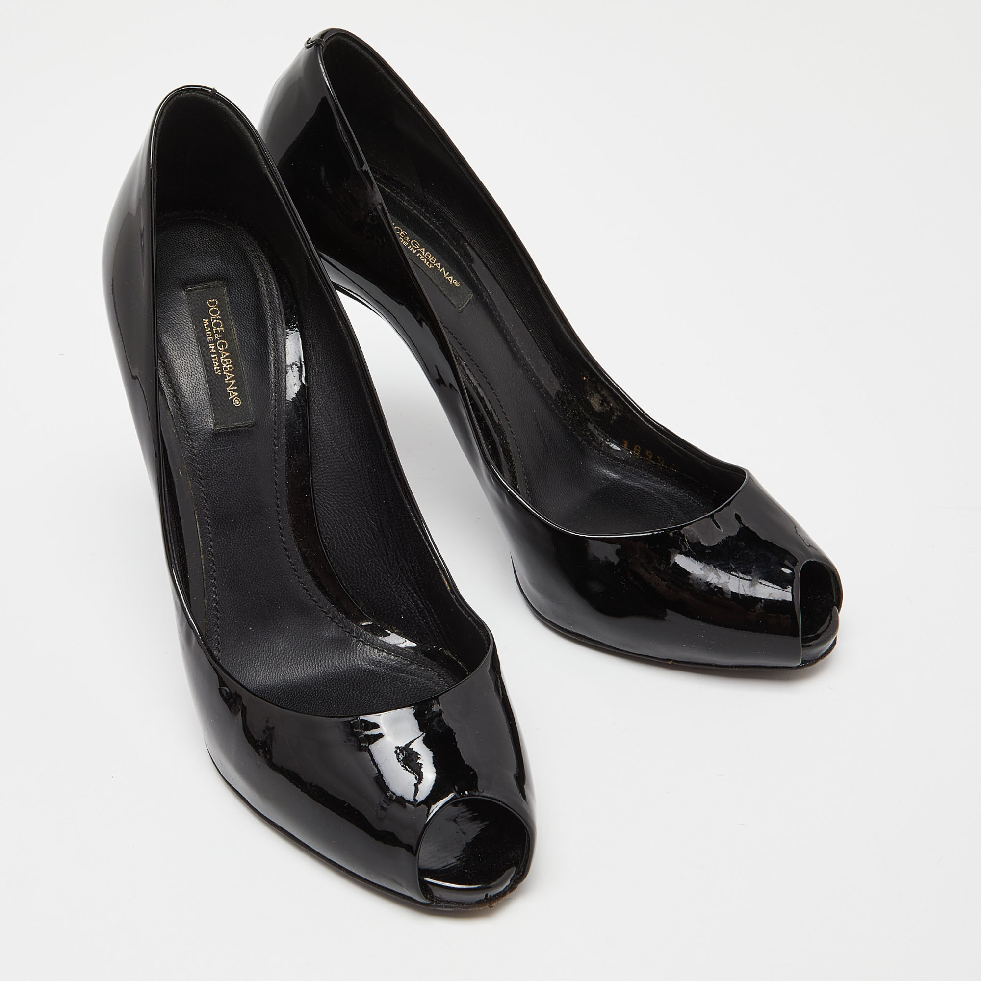 Dolce & Gabbana Black Patent Leather Platform Peep Toe Pumps Size 37