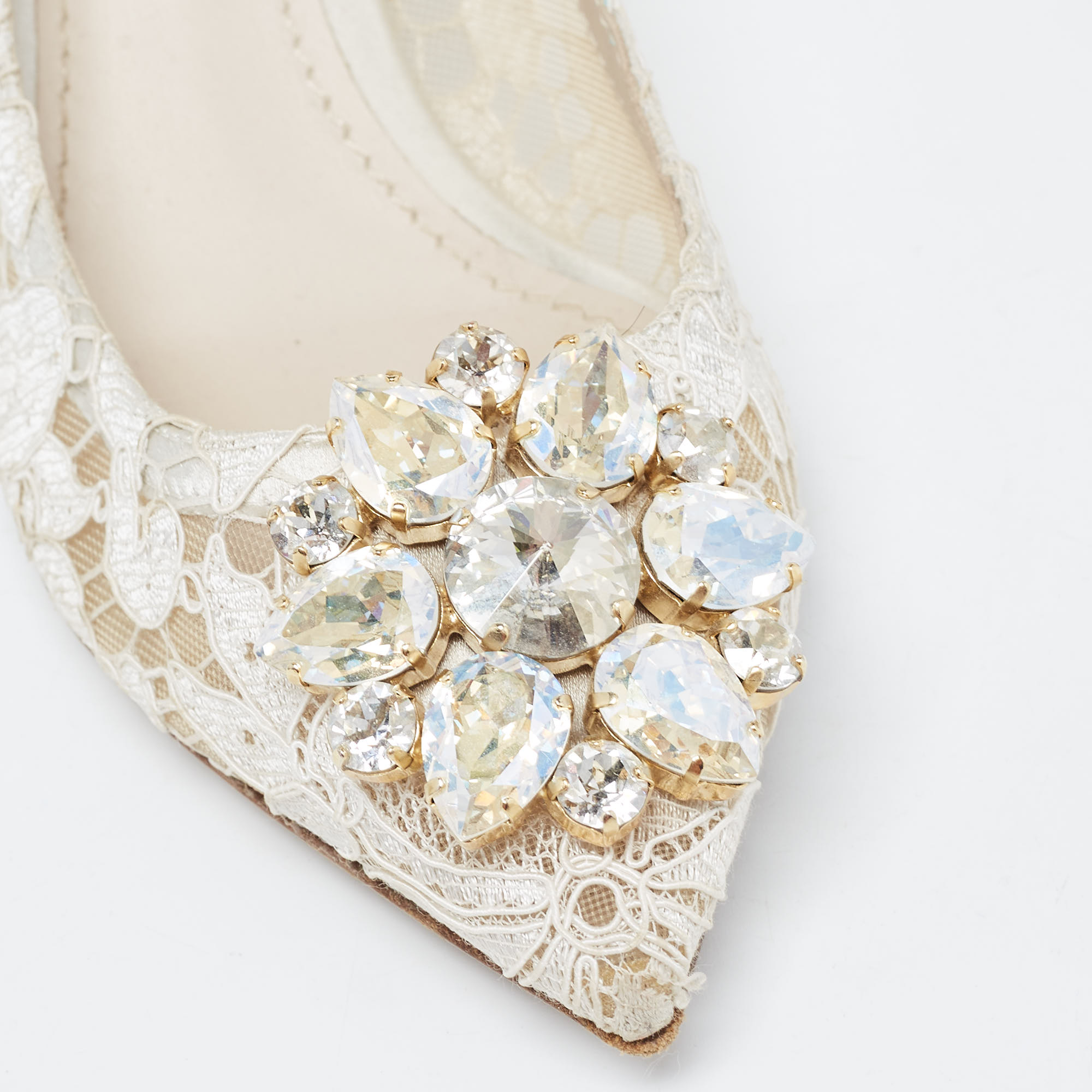 Dolce & Gabbana White Lace Crystal Embellished Taormina Pumps Size 36.5