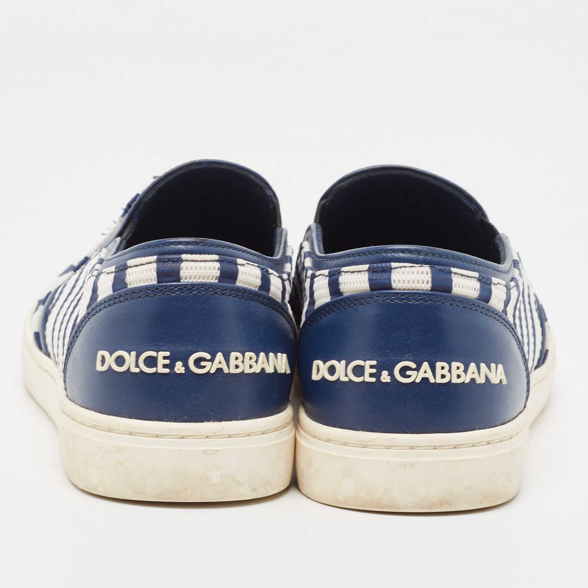 Dolce & Gabbana White/Navy Blue Canvas And Fabric Low Top Sneakers Size 37.5