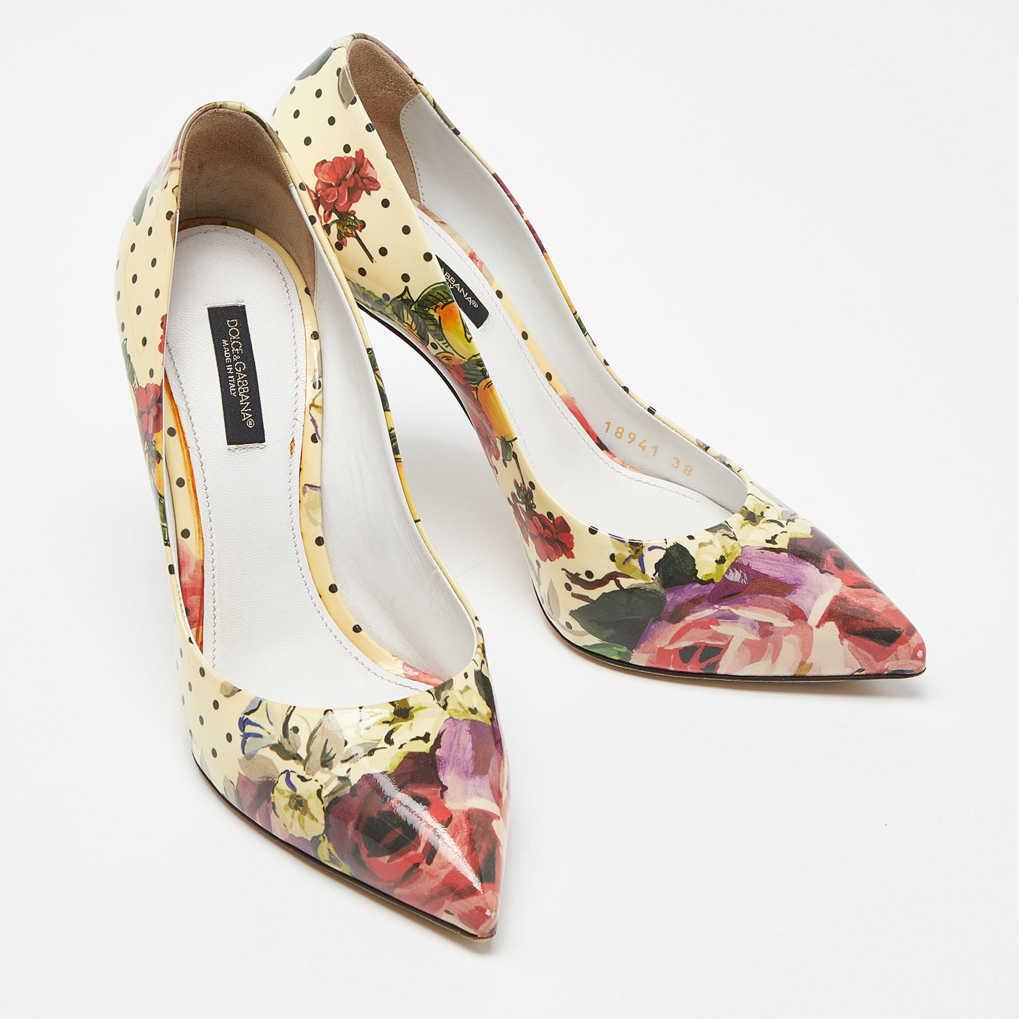Dolce & Gabbana Multicolor Floral Print Patent Leather Pointed Toe Pumps Size 38