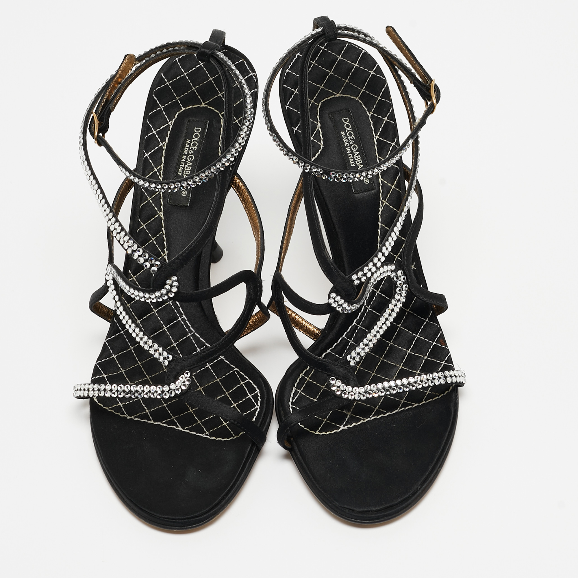 Dolce & Gabbana Black Satin Crystal Embellished Sandals Size 38