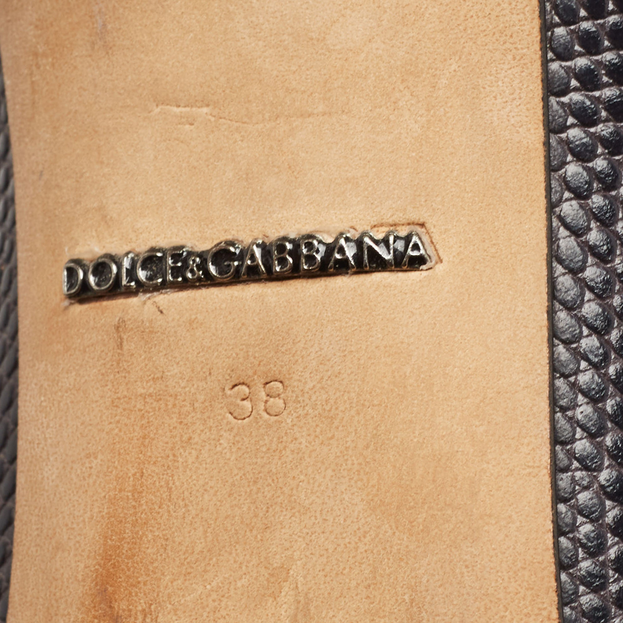 Dolce & Gabbana Dark Grey Lizard Embossed Leather Bellucci Pumps Size 38