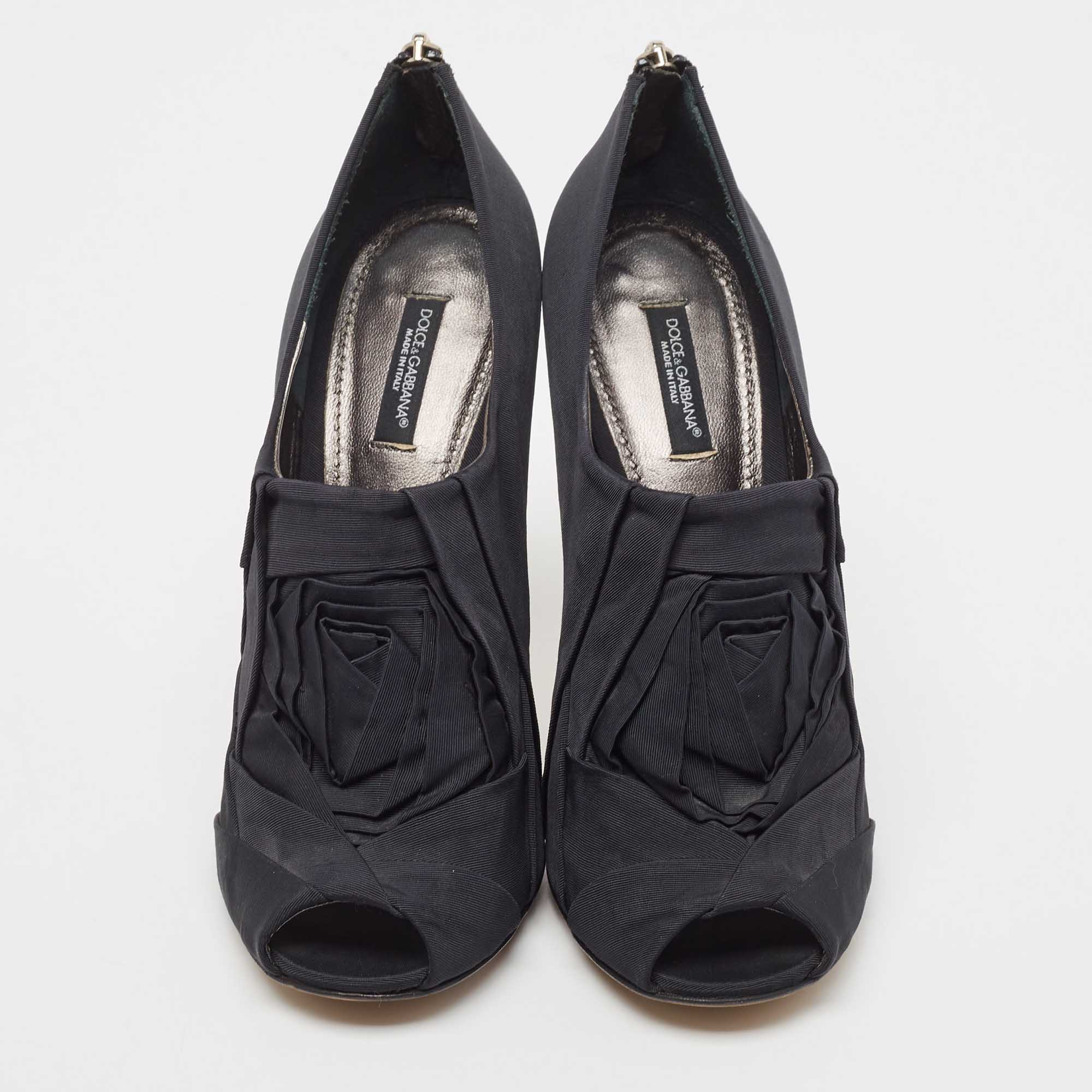 Dolce & Gabbana Black Grosgrain Peep Toe Booties Size 40