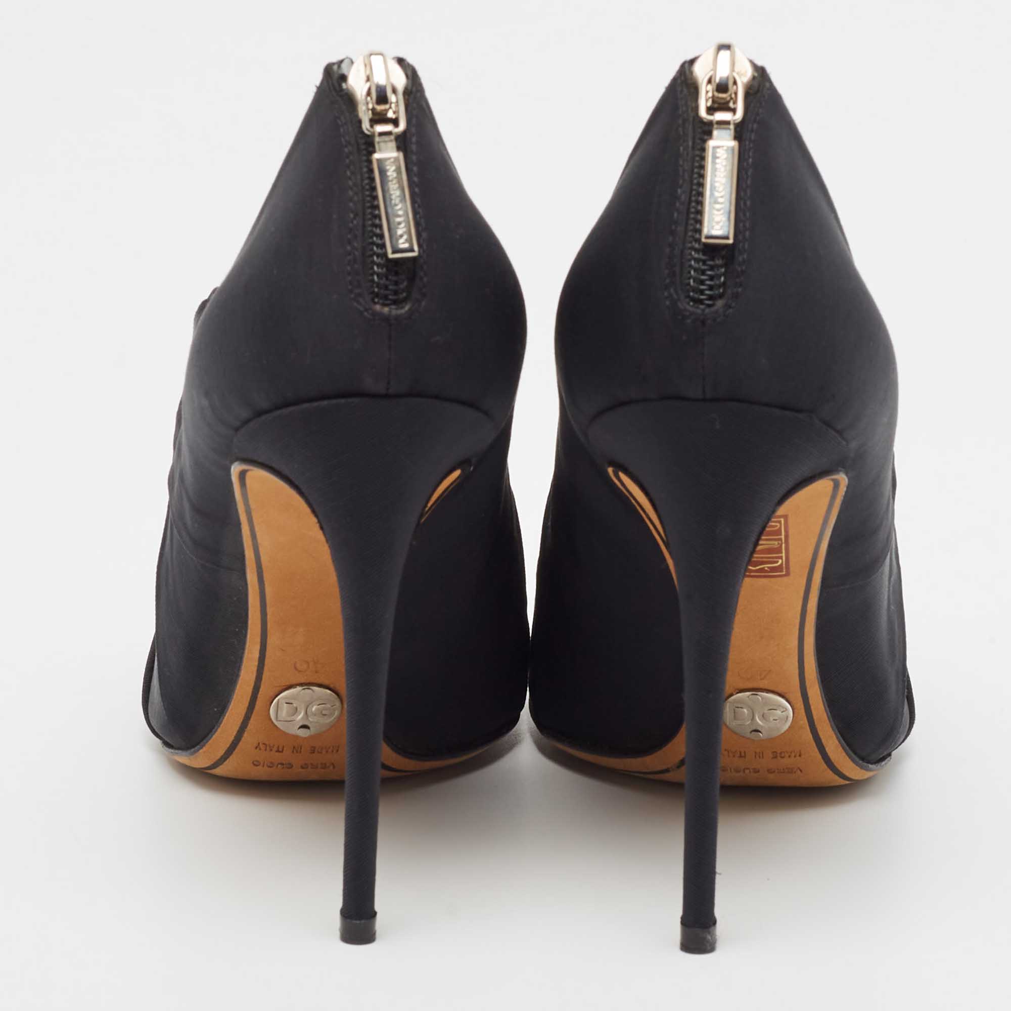 Dolce & Gabbana Black Grosgrain Peep Toe Booties Size 40