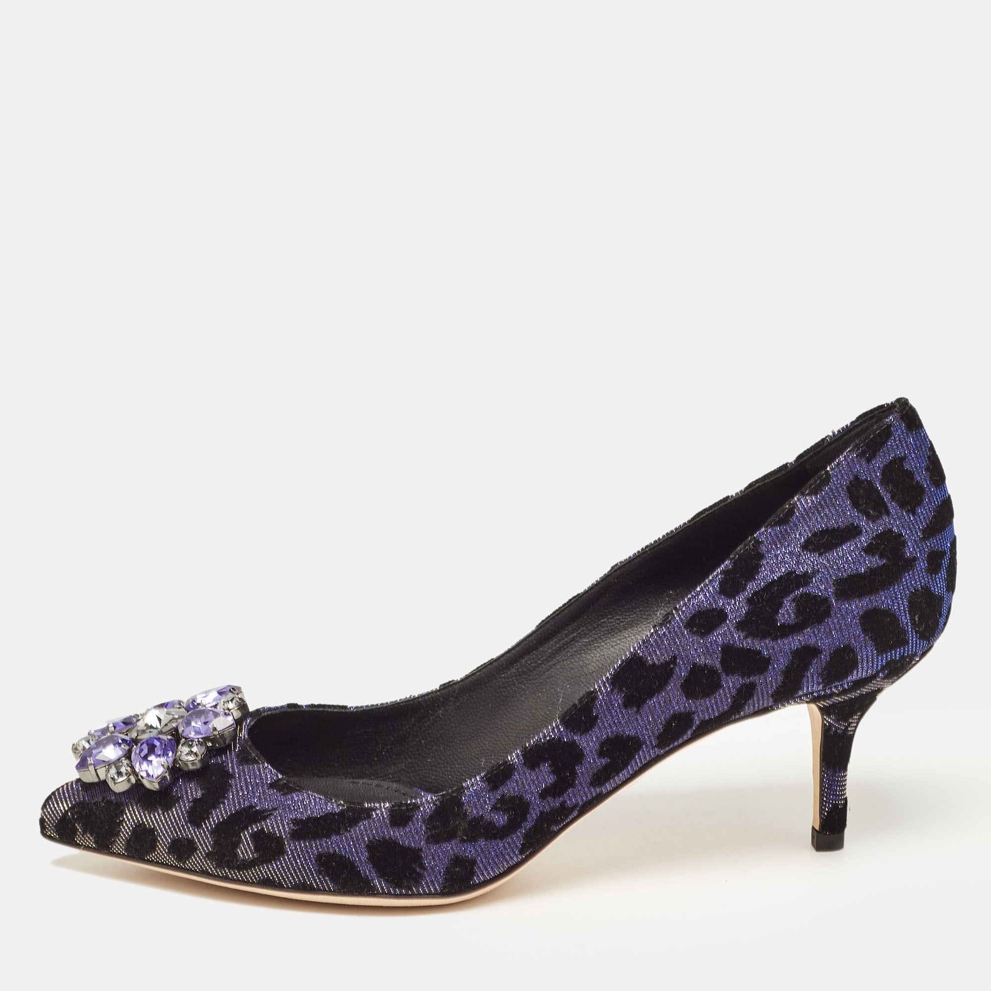 Dolce & Gabbana Black/Purple Glitter Fabric Bellucci Crystal Embellished Pointed Toe Pumps Size 39