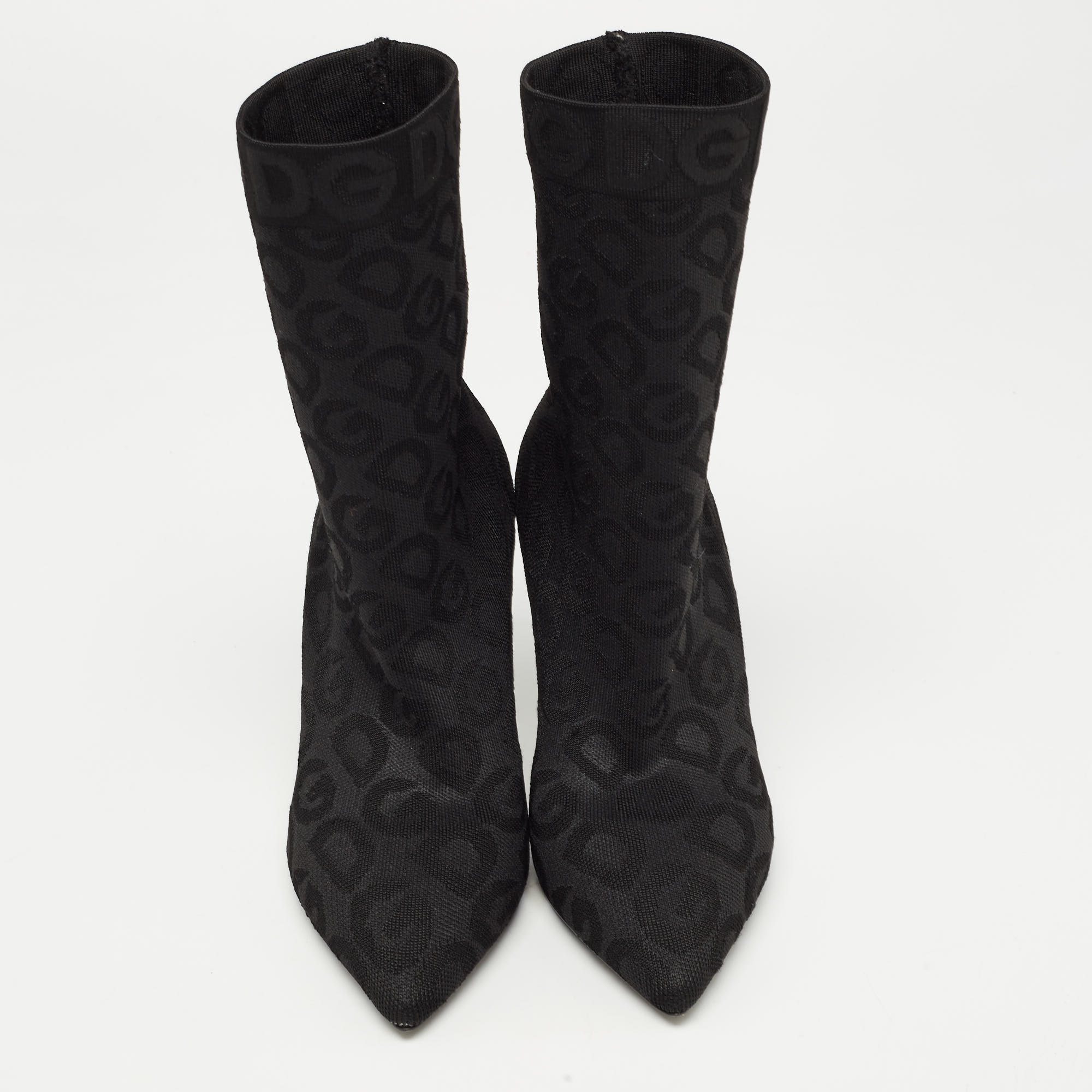 Dolce & Gabbana Black Knit Fabric Stock Boots Size 38