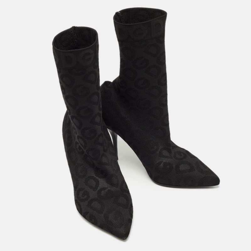 Dolce & Gabbana Black Knit Fabric Stock Boots Size 38