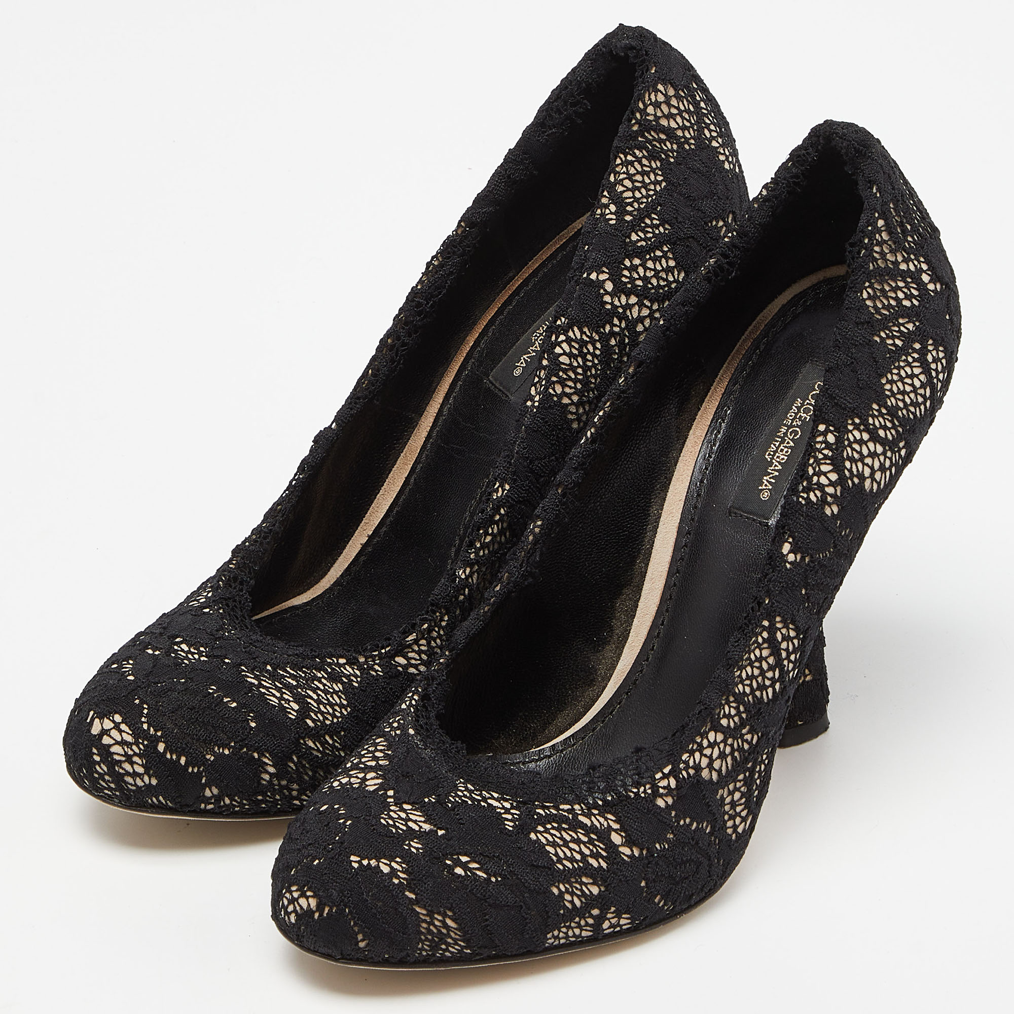 Dolce & Gabbana Black Lace Round Toe Pumps Size 37.5