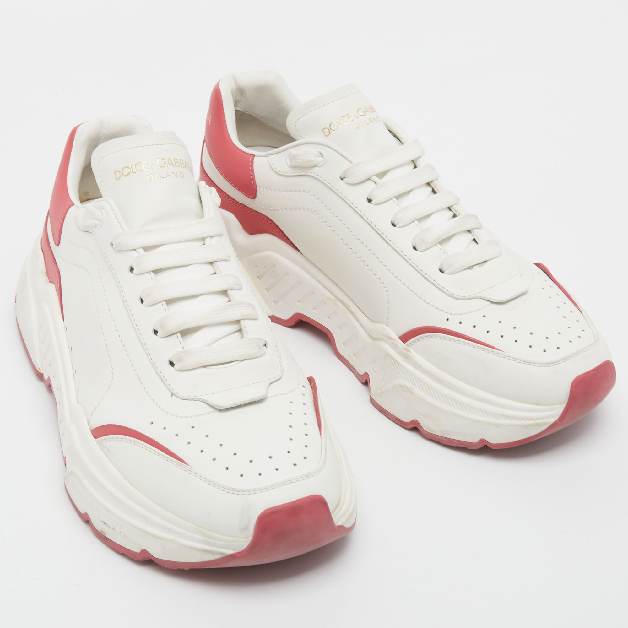 Dolce & Gabbana White/Pink Leather Daymaster Sneakers Size 41