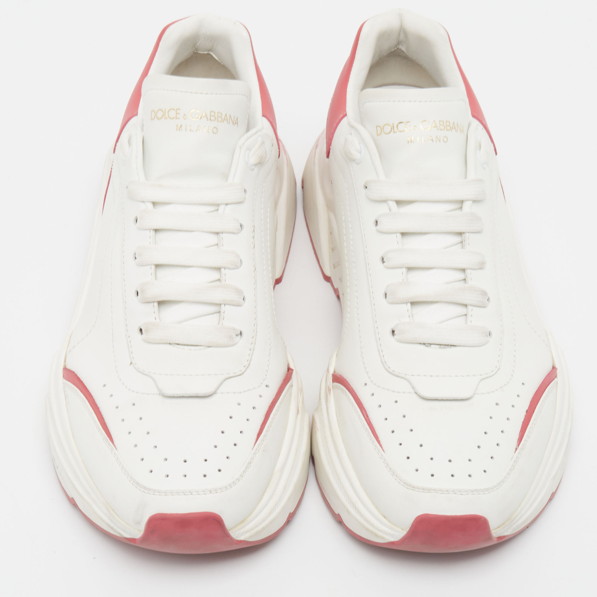 Dolce & Gabbana White/Pink Leather Daymaster Sneakers Size 41