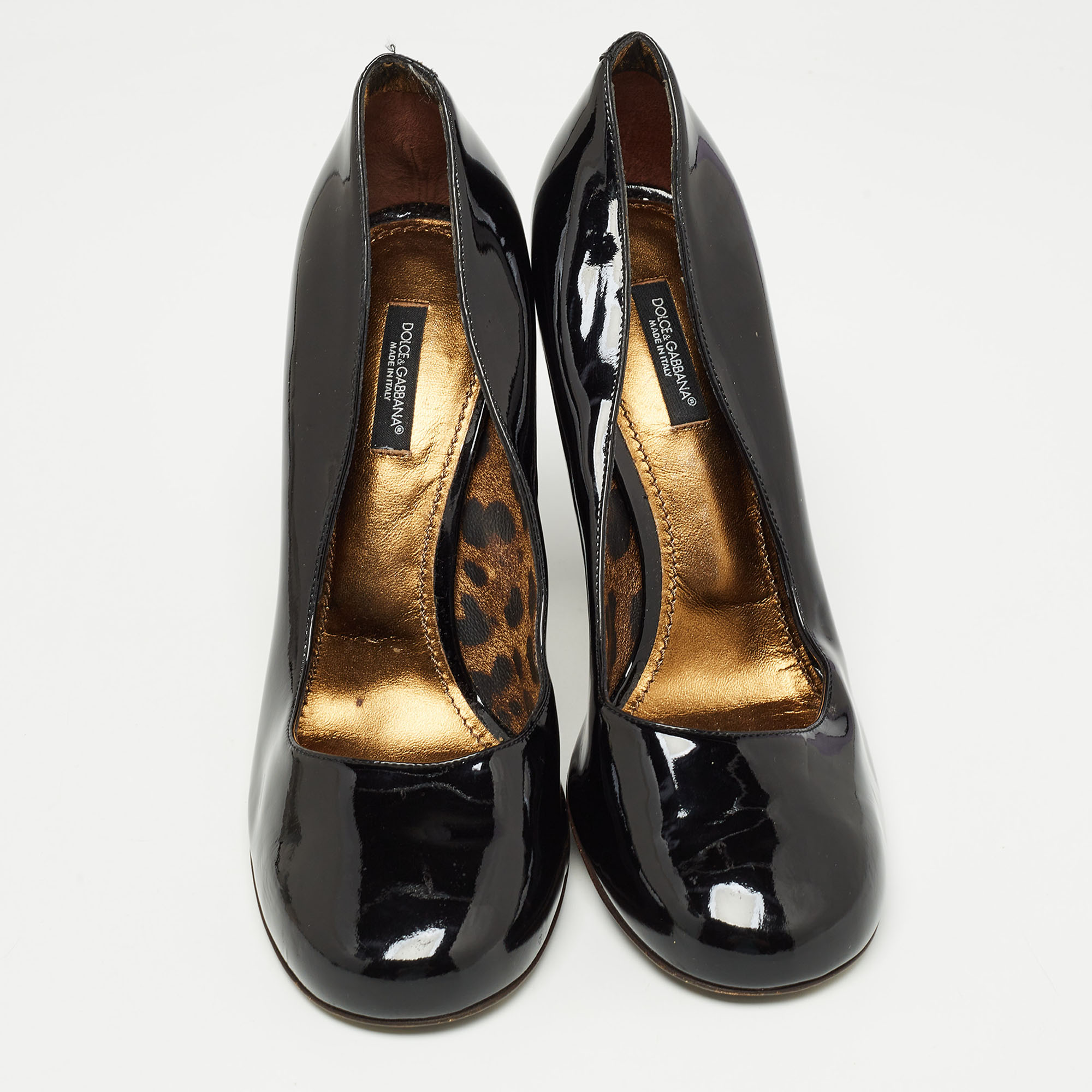 Dolce & Gabbana Black Patent Leather Round Toe Pumps Size 40