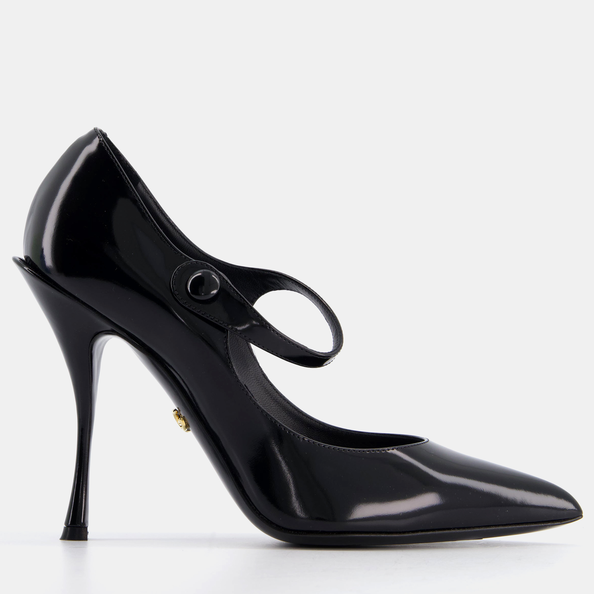 Dolce & gabbana black pointed patent mary jane heels with strap detail size eu 38