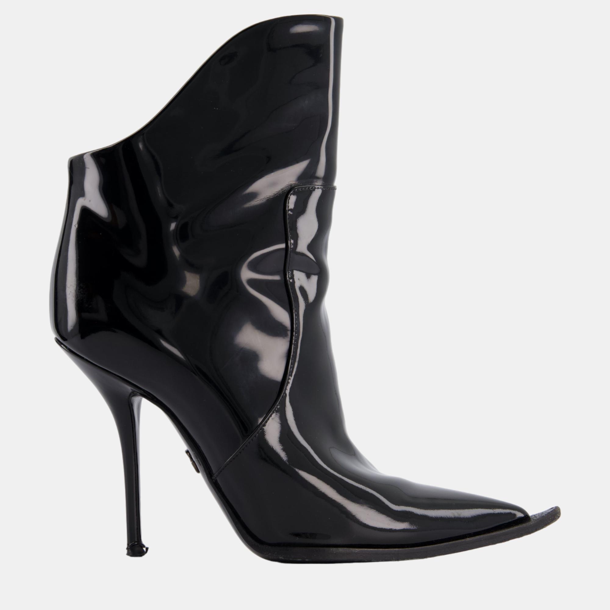Dolce & gabbana black patent pointed ankle boots size eu 37