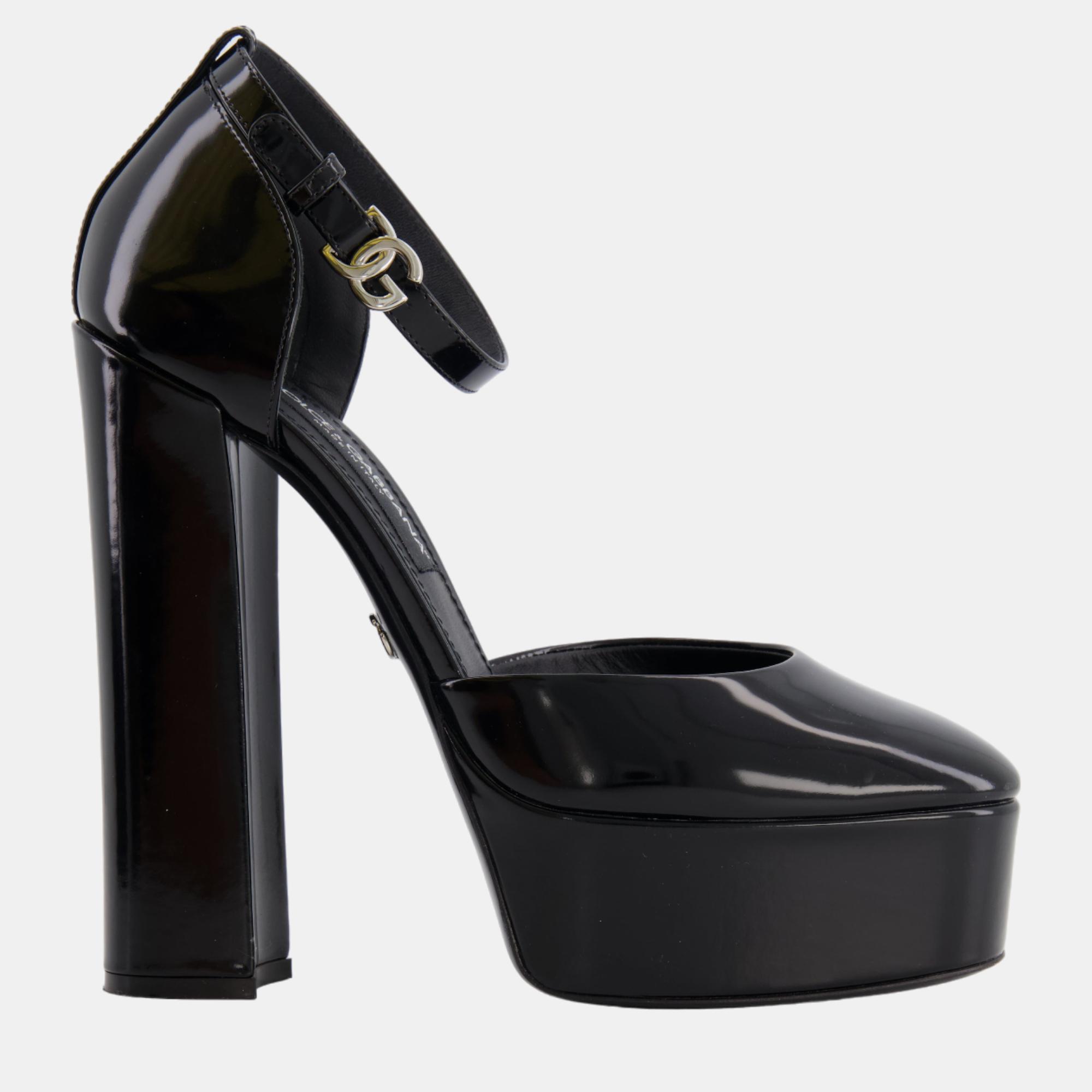 Dolce & gabbana black patent leather platform with logo detail size eu 40