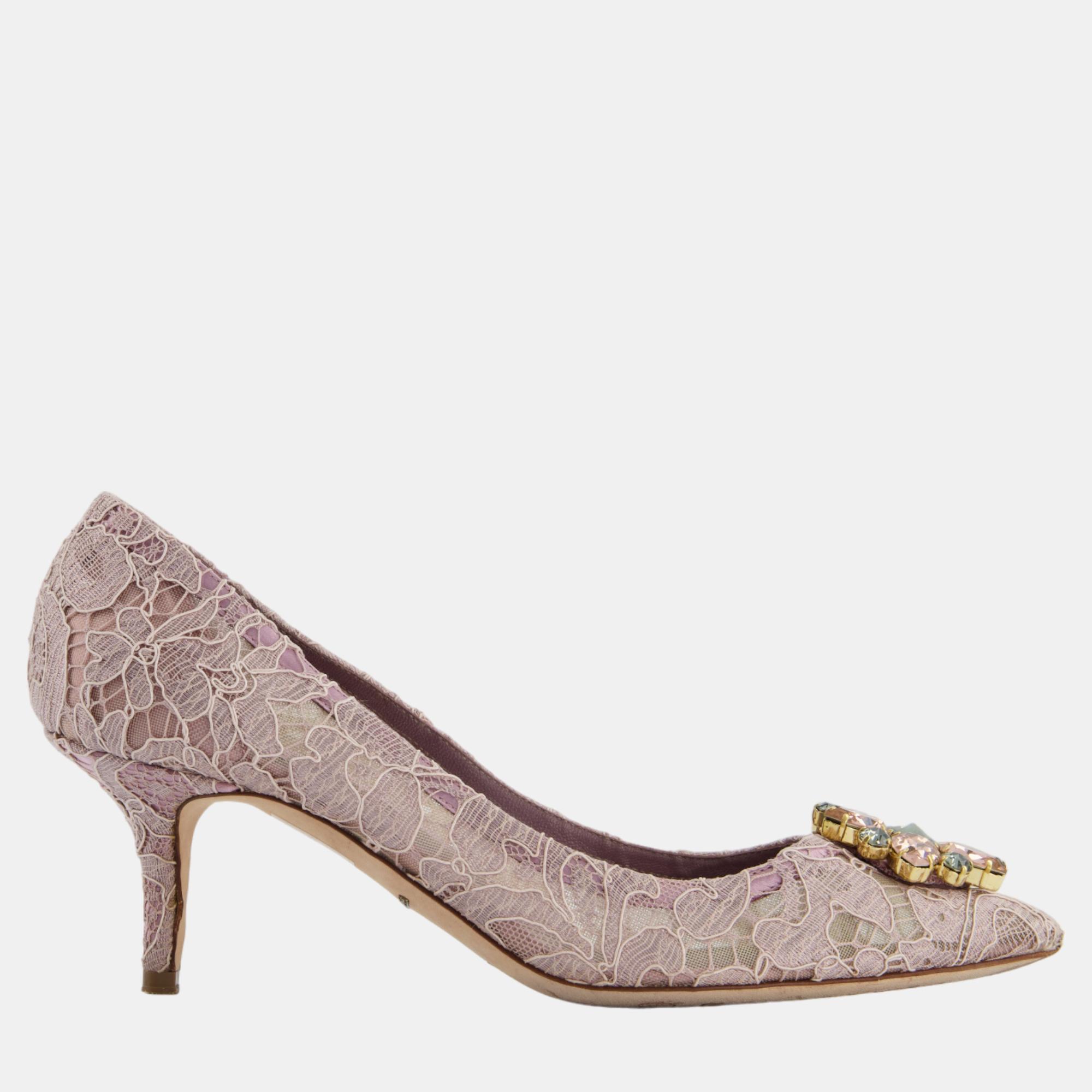 Dolce & gabbana lilac lace heels with crystal flower detail size eu 40