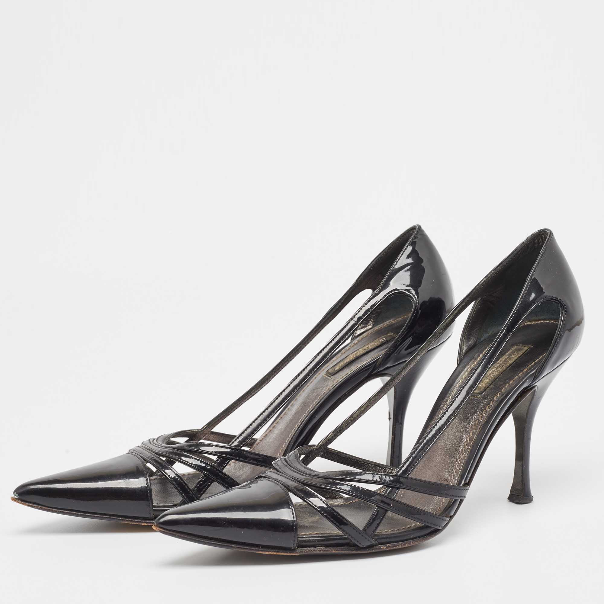 Dolce & Gabbana Black Patent Cutout Pointed Toe Pumps Size 37.5