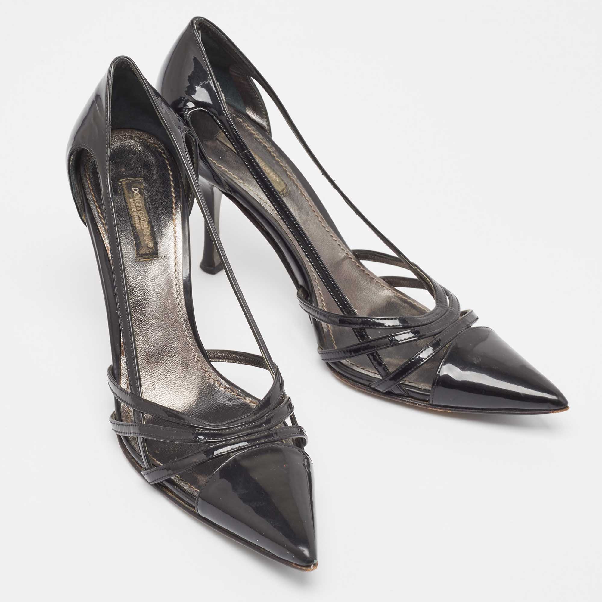 Dolce & Gabbana Black Patent Cutout Pointed Toe Pumps Size 37.5